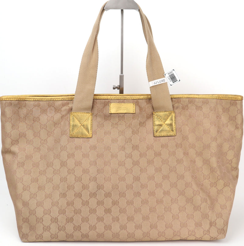 C2670 Gucci Tote Bag GG Canvas | Pre-Owned Very Good Beige / Tan / Gold Canvas GG