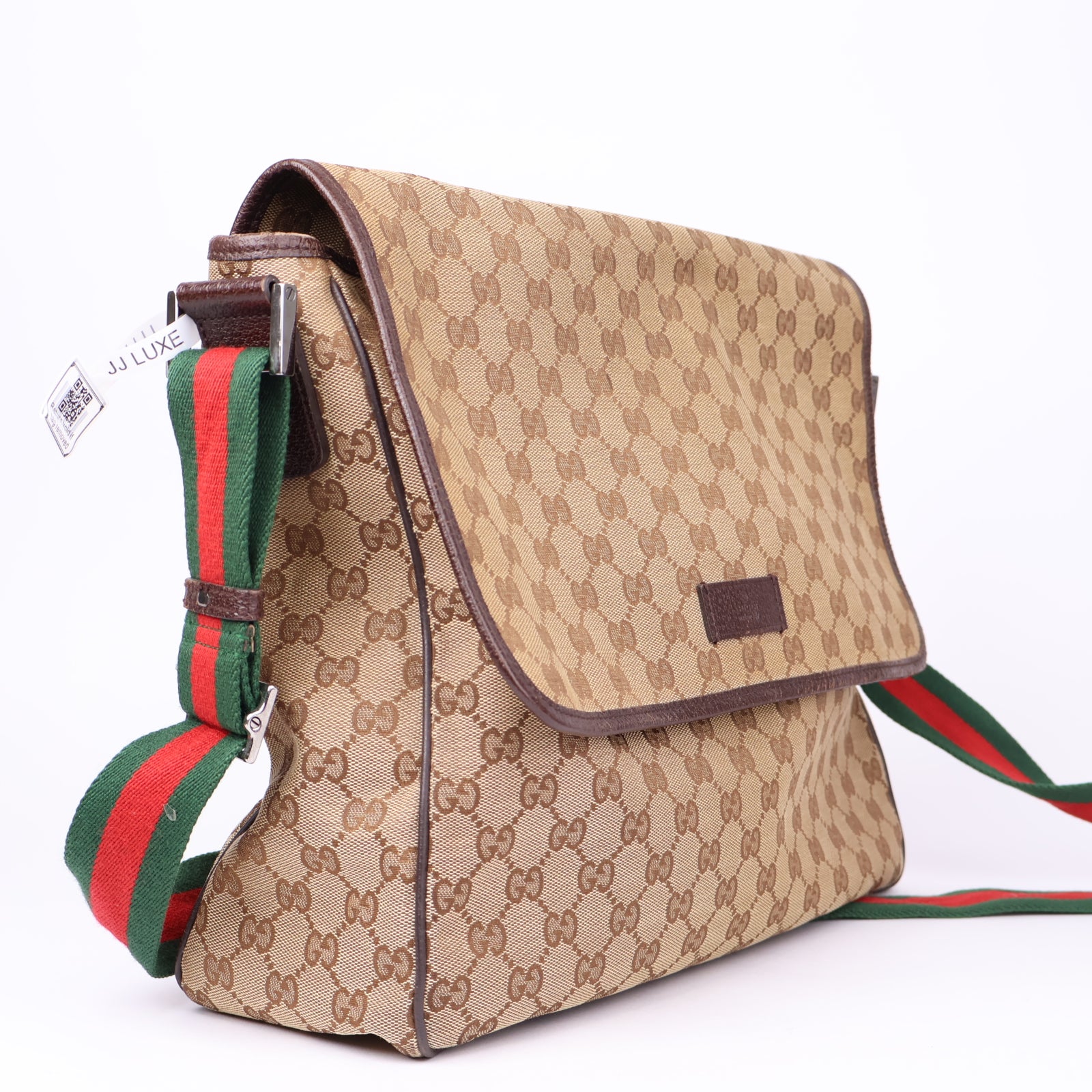 J1197 Gucci Web Strap Messenger GG Medium Brown- Pre Owned
