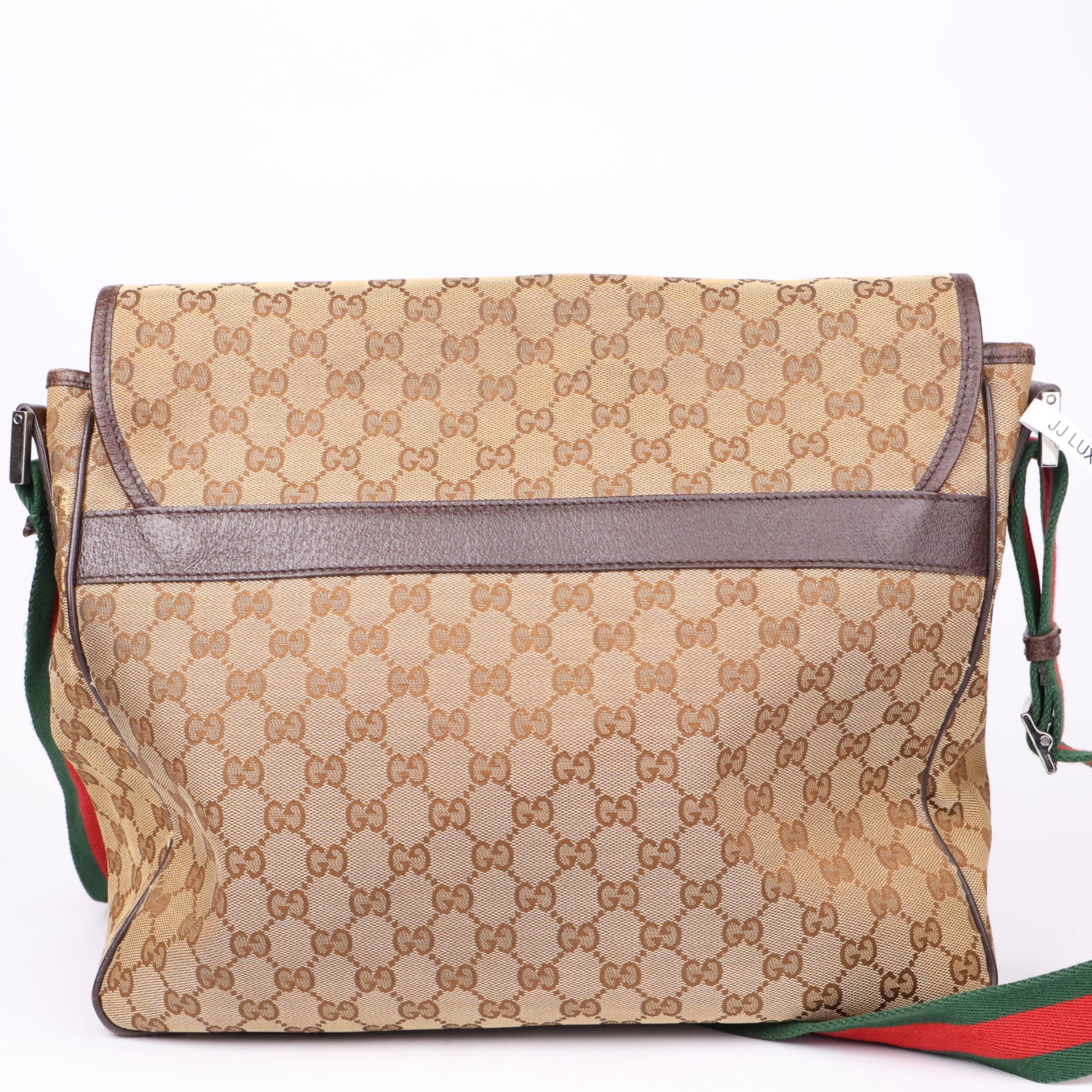 J1197 Gucci Web Strap Messenger GG Medium Brown- Pre Owned