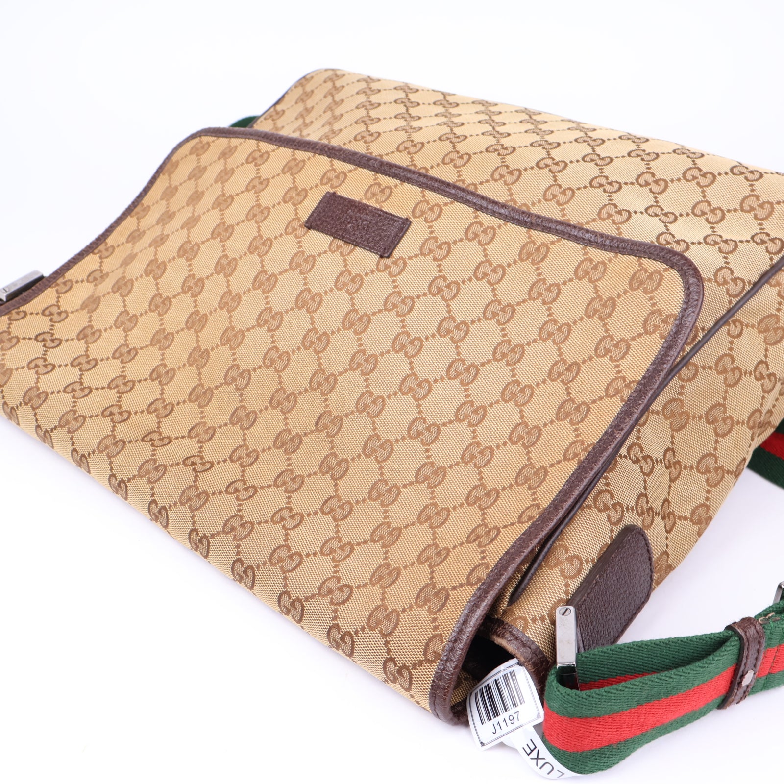 J1197 Gucci Web Strap Messenger GG Medium Brown- Pre Owned
