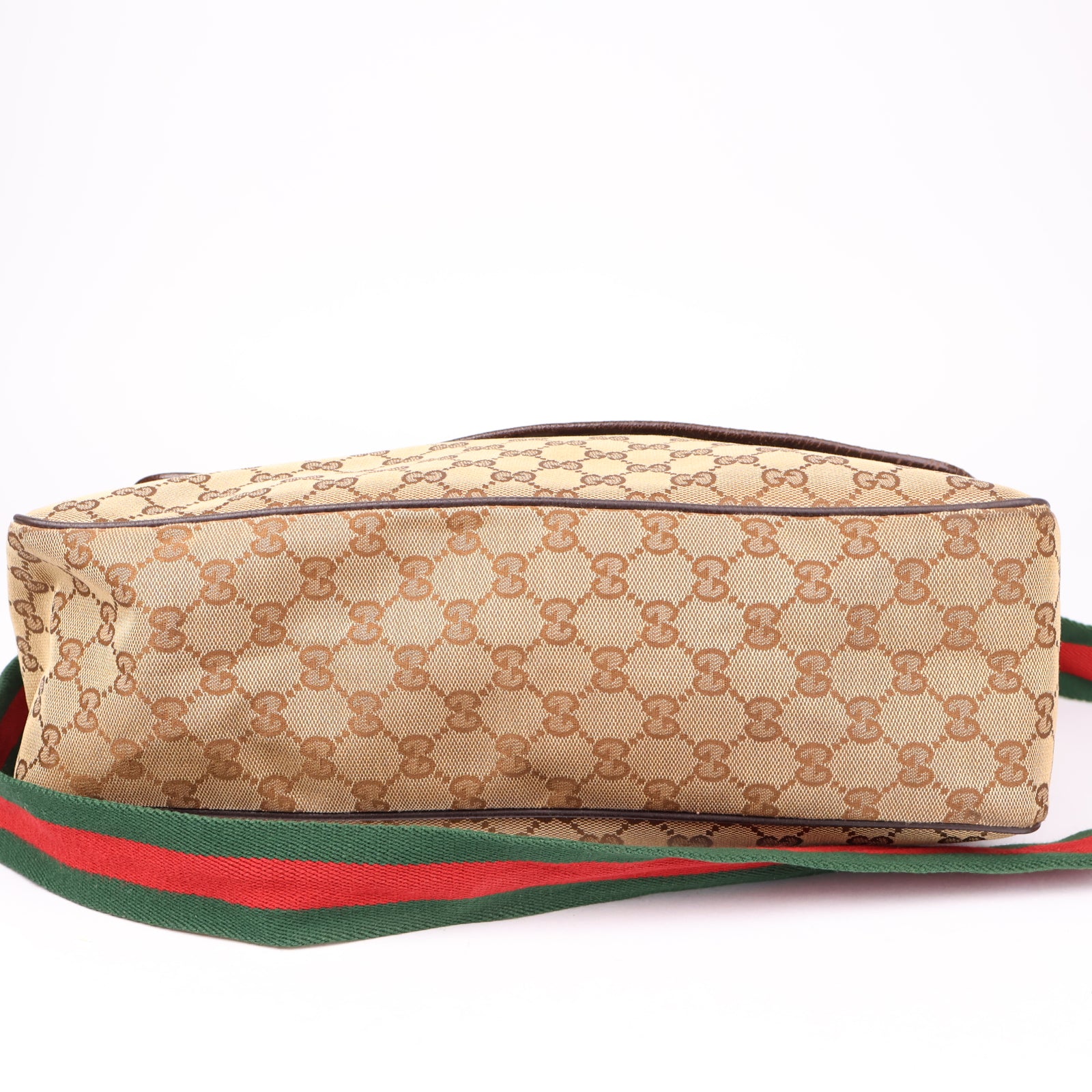 J1197 Gucci Web Strap Messenger GG Medium Brown- Pre Owned