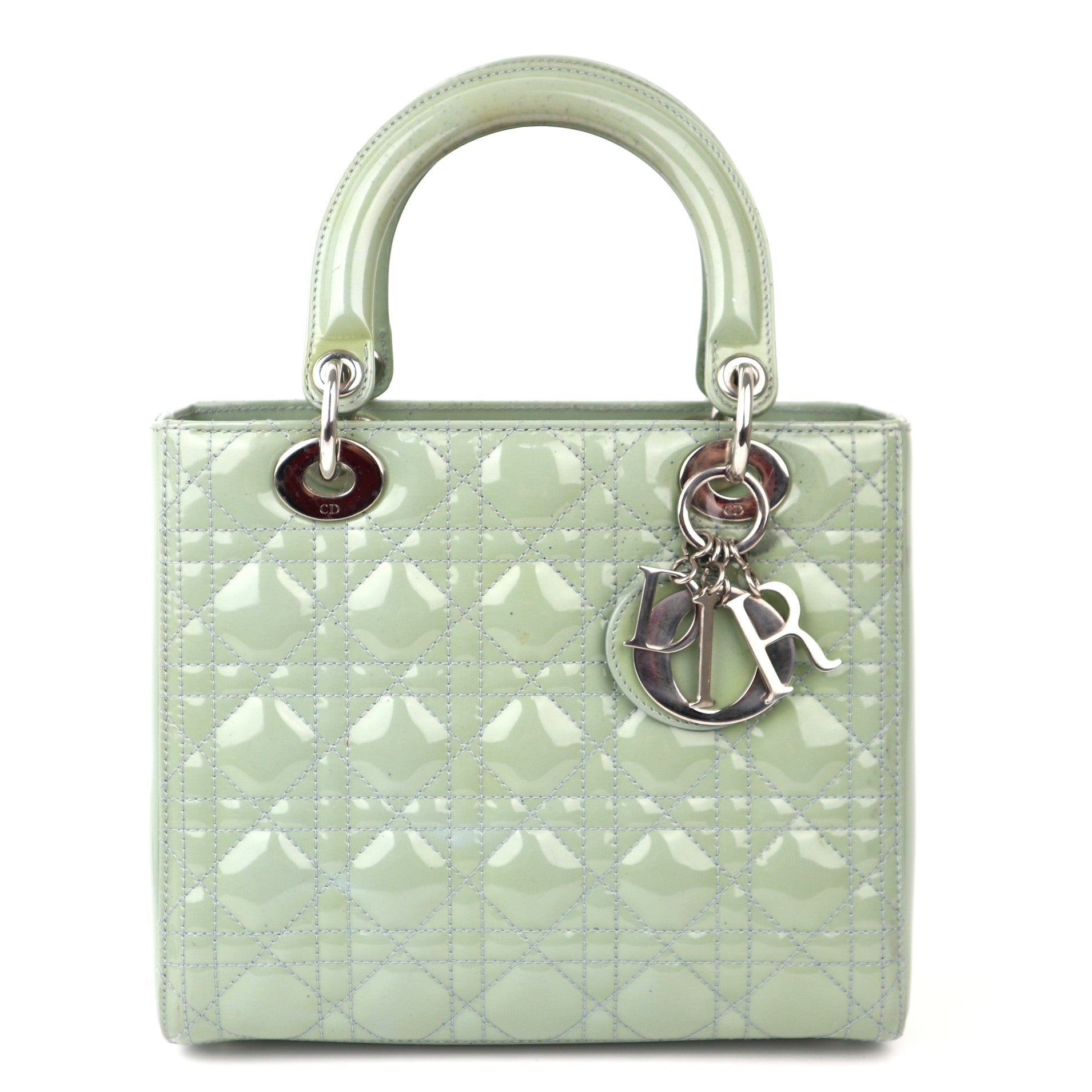 C1202 Christian Dior Patent Cannage Lady Dior Mint Green - Pre Owned