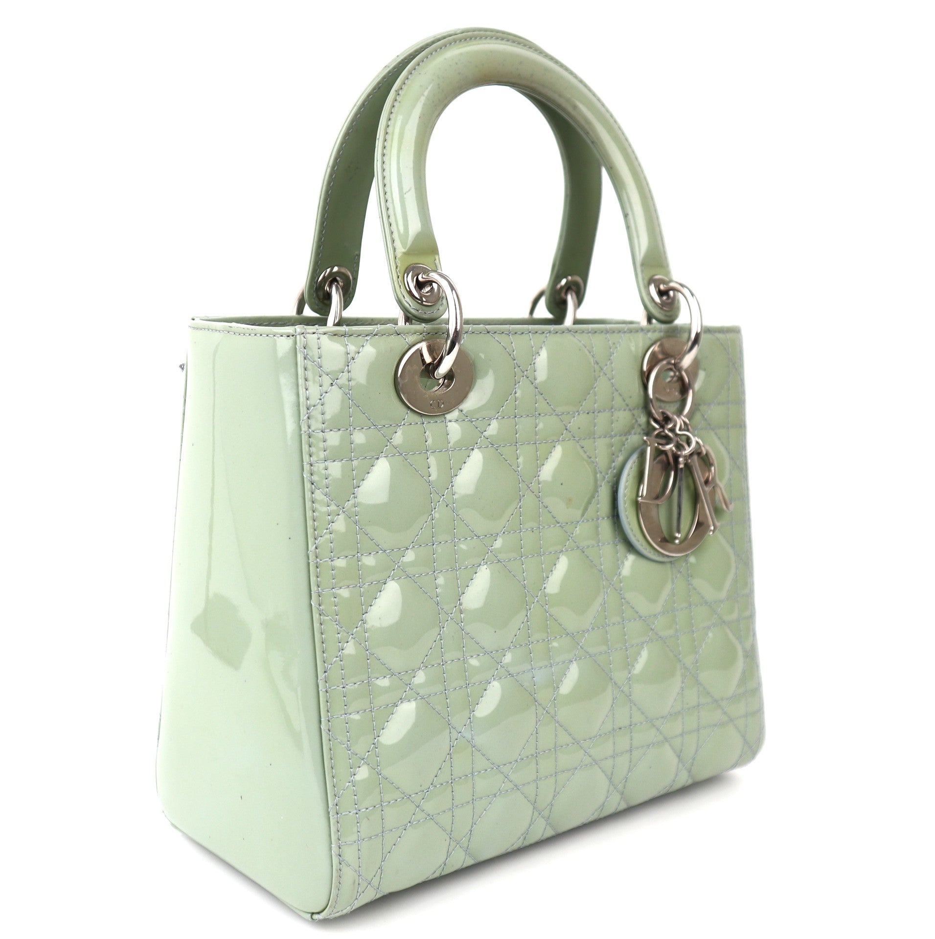 C1202 Christian Dior Patent Cannage Lady Dior Mint Green - Pre Owned