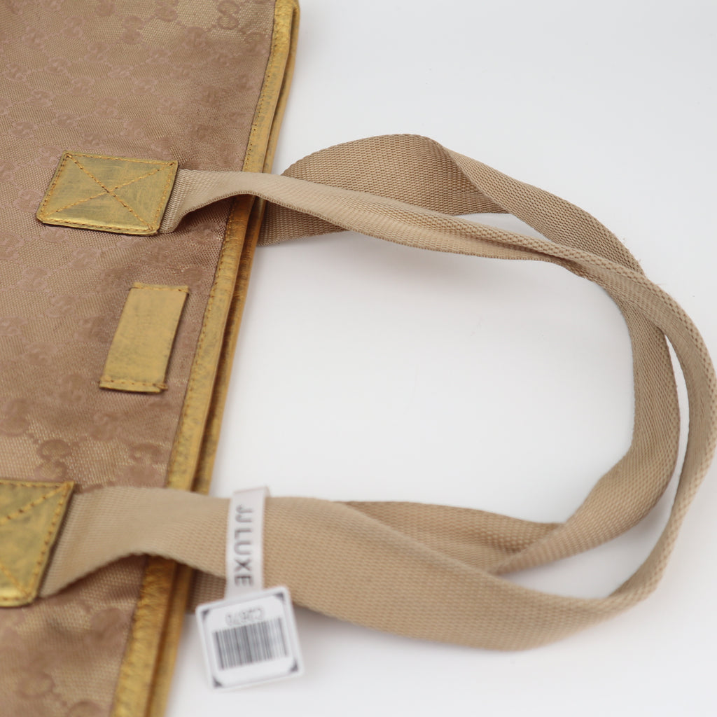 C2670 Gucci Tote Bag GG Canvas | Pre-Owned Very Good Beige / Tan / Gold Canvas GG