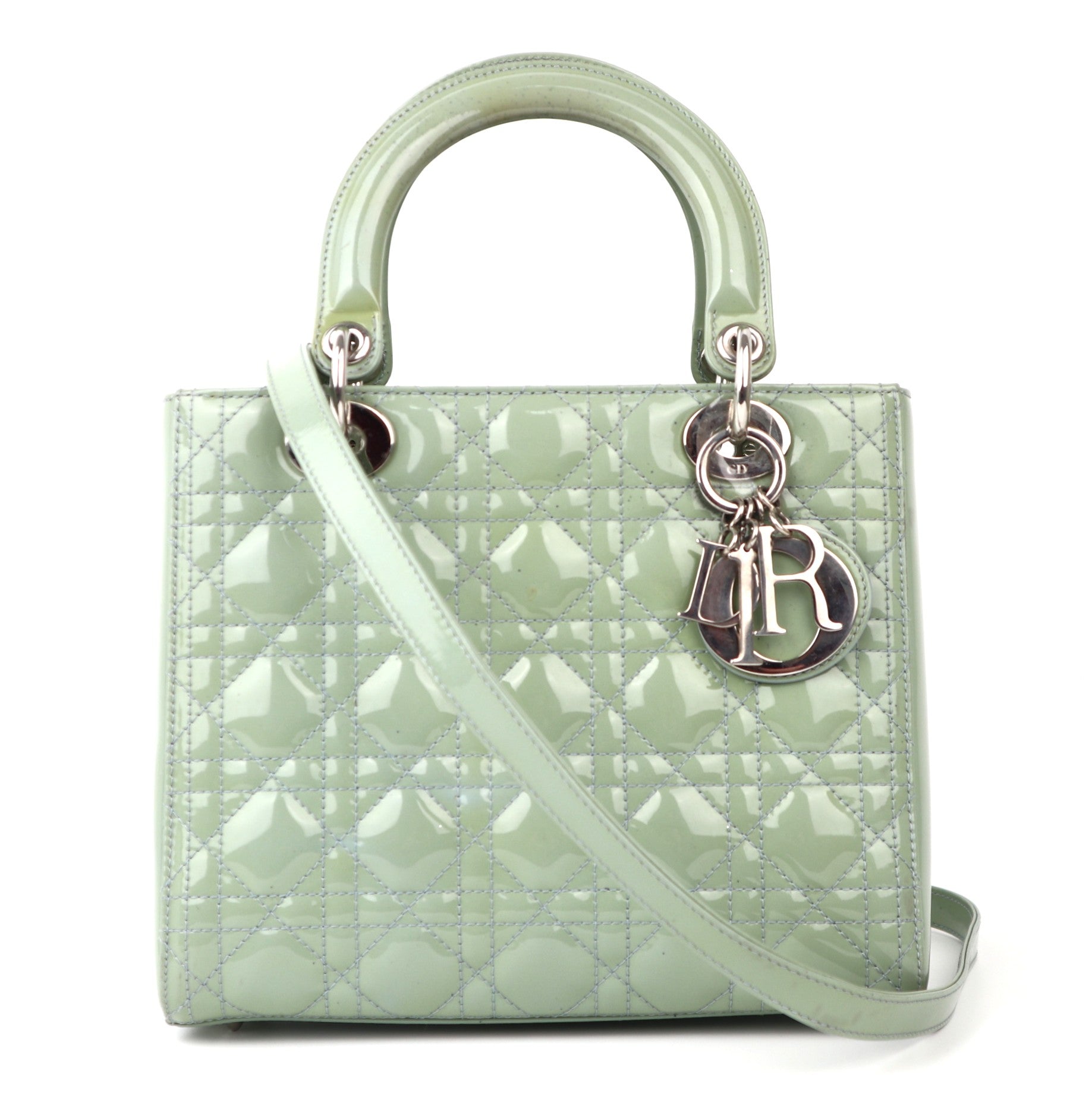 C1202 Christian Dior Patent Cannage Lady Dior Mint Green - Pre Owned