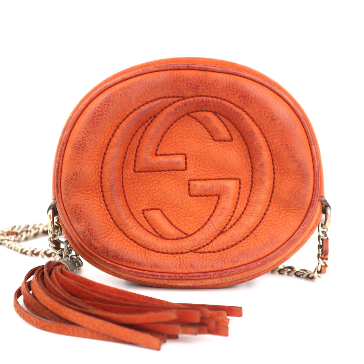 C2671 Gucci Crossbody Bag Orange Nubuck Leather Mini Soho Round Chain Crossbody Bag | Pre-Owned Very Good Orange Nubuck leather, Leather
