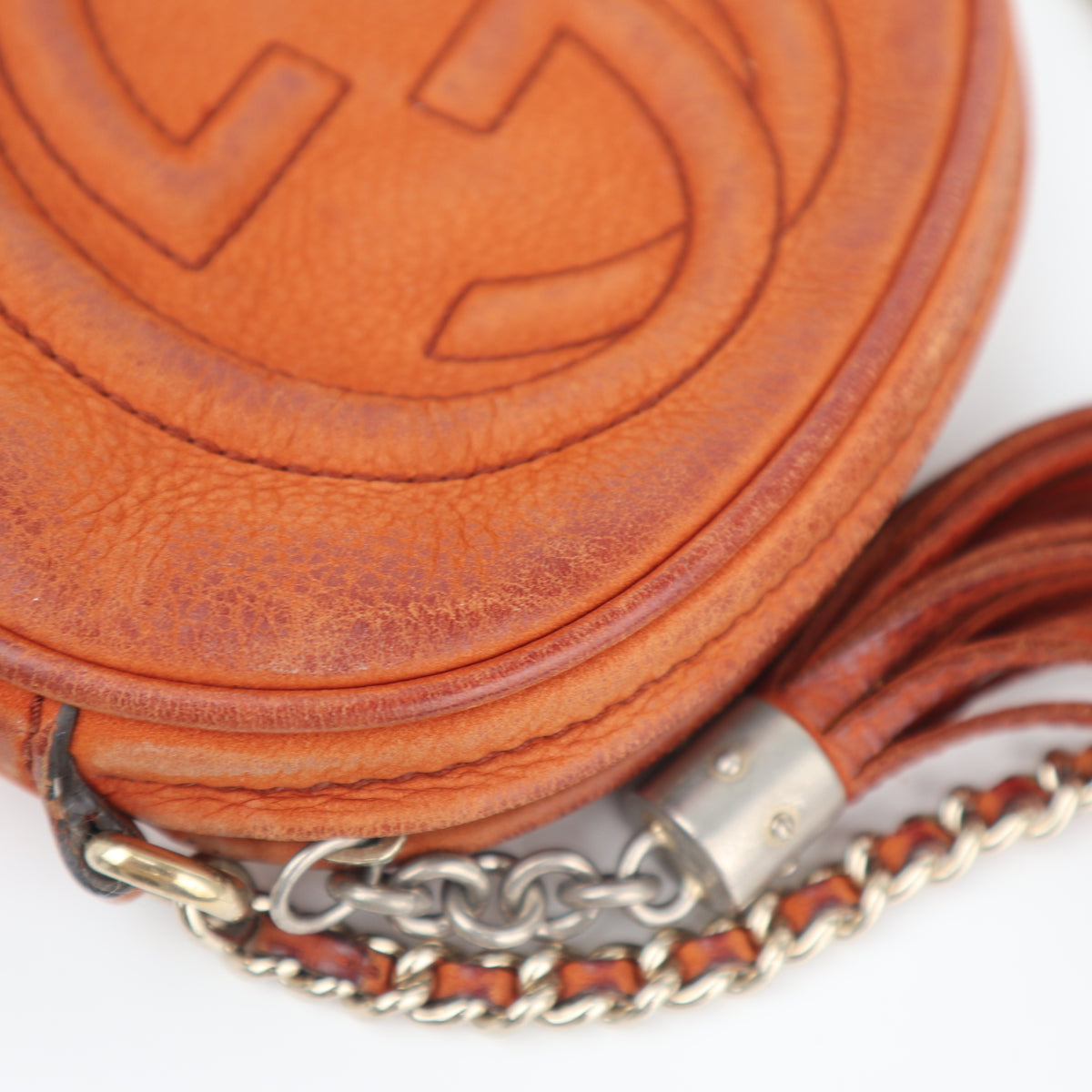 C2671 Gucci Crossbody Bag Orange Nubuck Leather Mini Soho Round Chain Crossbody Bag | Pre-Owned Very Good Orange Nubuck leather, Leather
