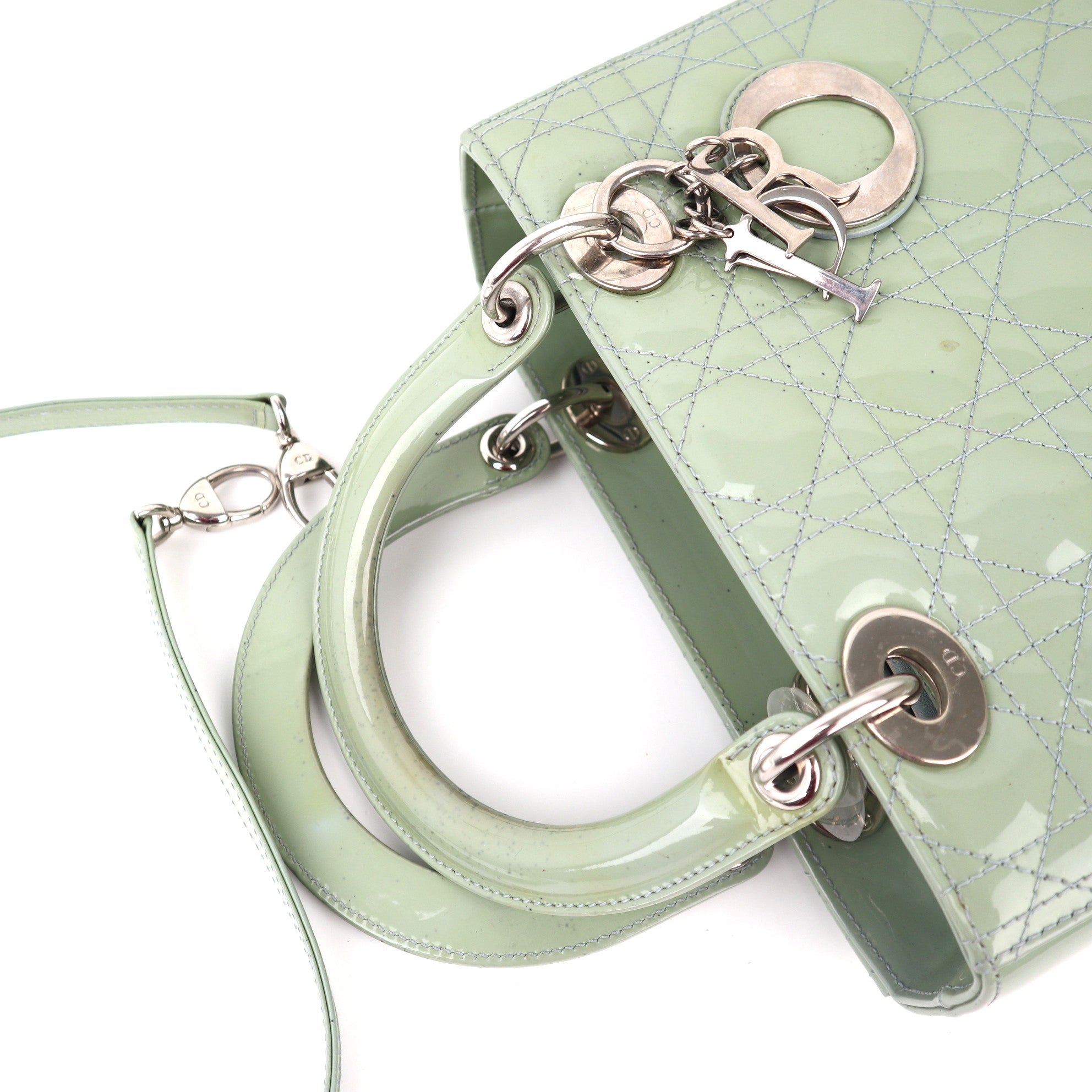C1202 Christian Dior Patent Cannage Lady Dior Mint Green - Pre Owned