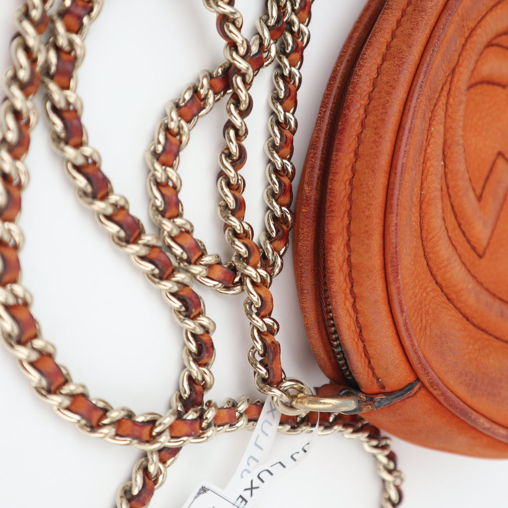 C2671 Gucci Crossbody Bag Orange Nubuck Leather Mini Soho Round Chain Crossbody Bag | Pre-Owned Very Good Orange Nubuck leather, Leather