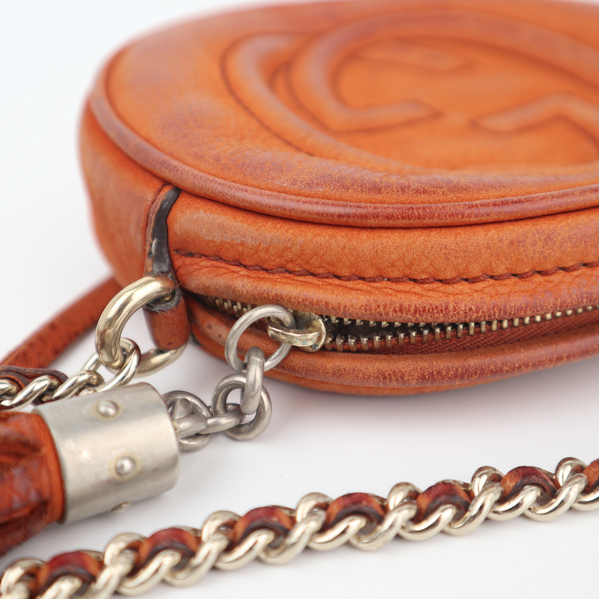 C2671 Gucci Crossbody Bag Orange Nubuck Leather Mini Soho Round Chain Crossbody Bag | Pre-Owned Very Good Orange Nubuck leather, Leather
