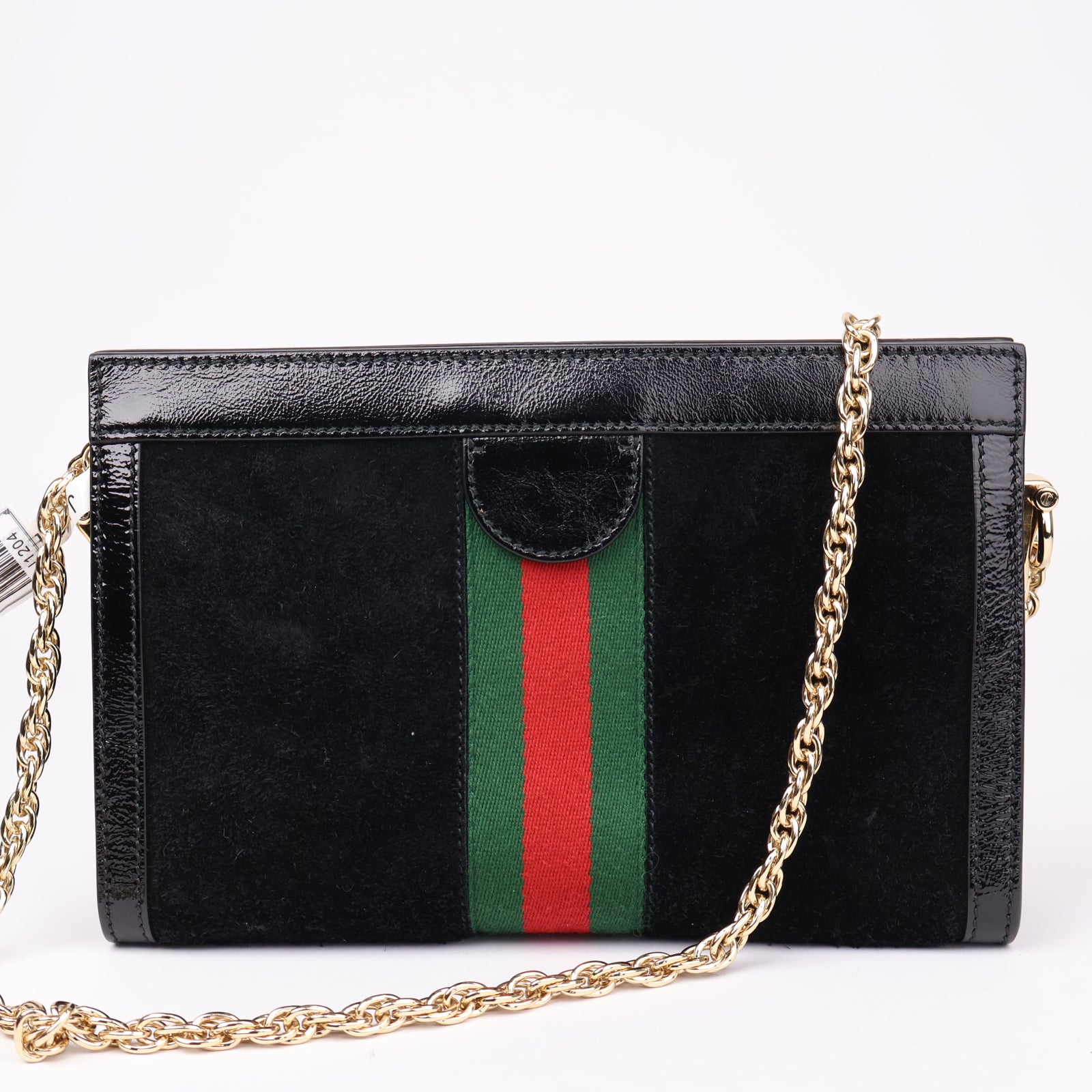 J1204 Gucci Black Suede and Patent Leather Medium Ophidia Chain- Pre Owned