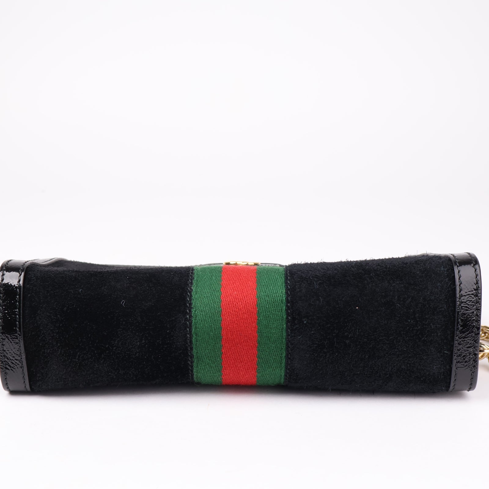 J1204 Gucci Black Suede and Patent Leather Medium Ophidia Chain- Pre Owned
