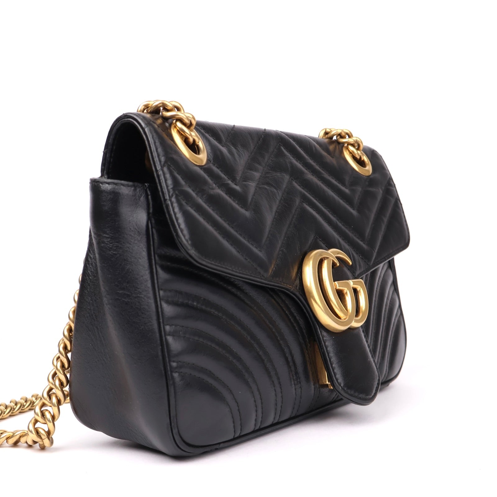J1209 Gucci Marmont medium shoulder bag in black leather- Pre Owned