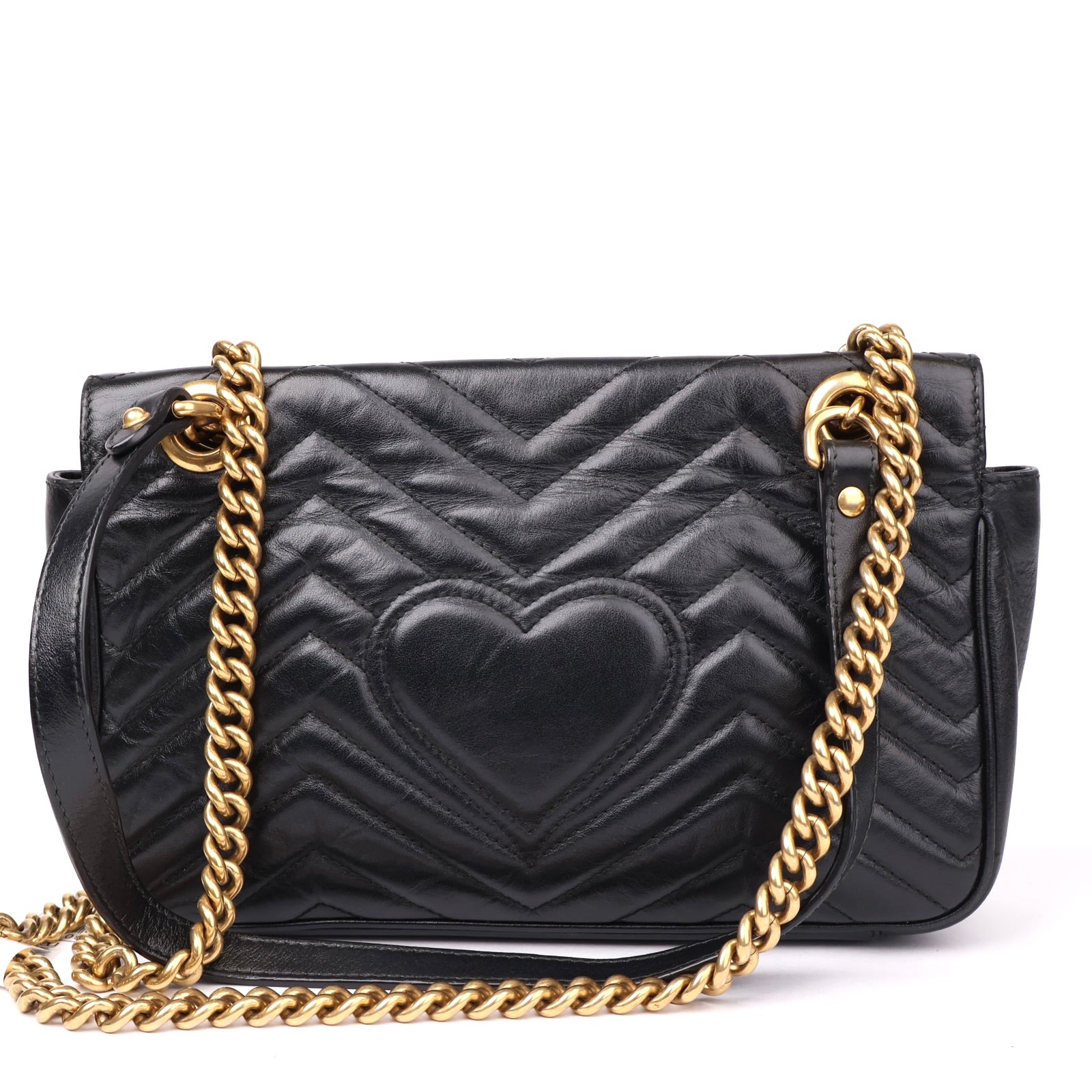 J1209 Gucci Marmont medium shoulder bag in black leather- Pre Owned