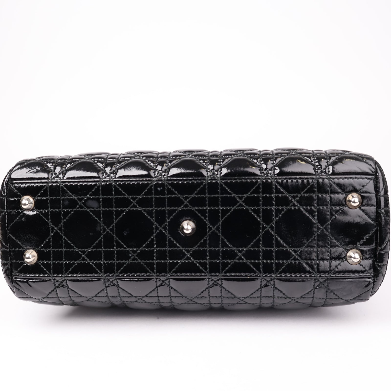 J1191 Christian Dior Black Cannage Quilted Patent Leather Bag- Pre Owned
