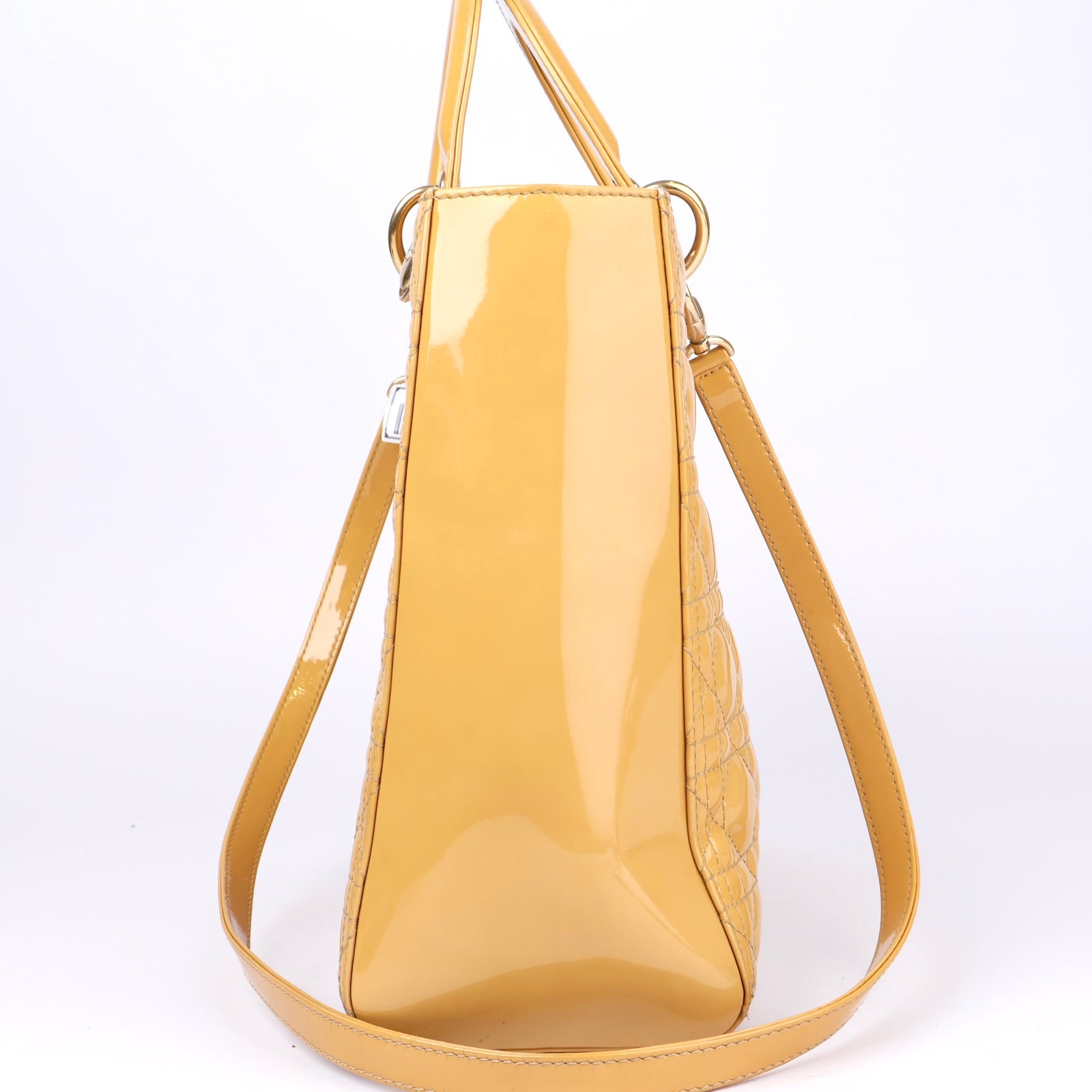J1147 Dior Yellow Cannage Patent Leather Lady Dior Tote- Pre Owned