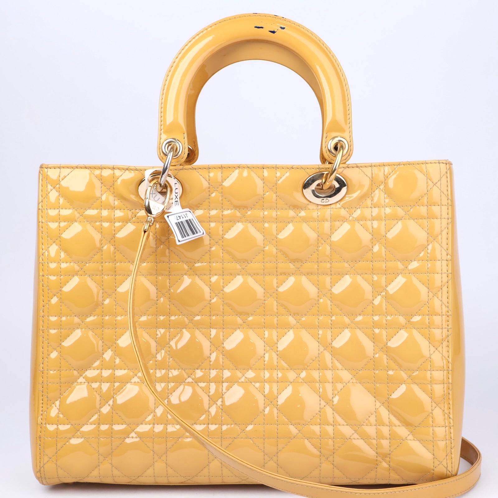 J1147 Dior Yellow Cannage Patent Leather Lady Dior Tote- Pre Owned