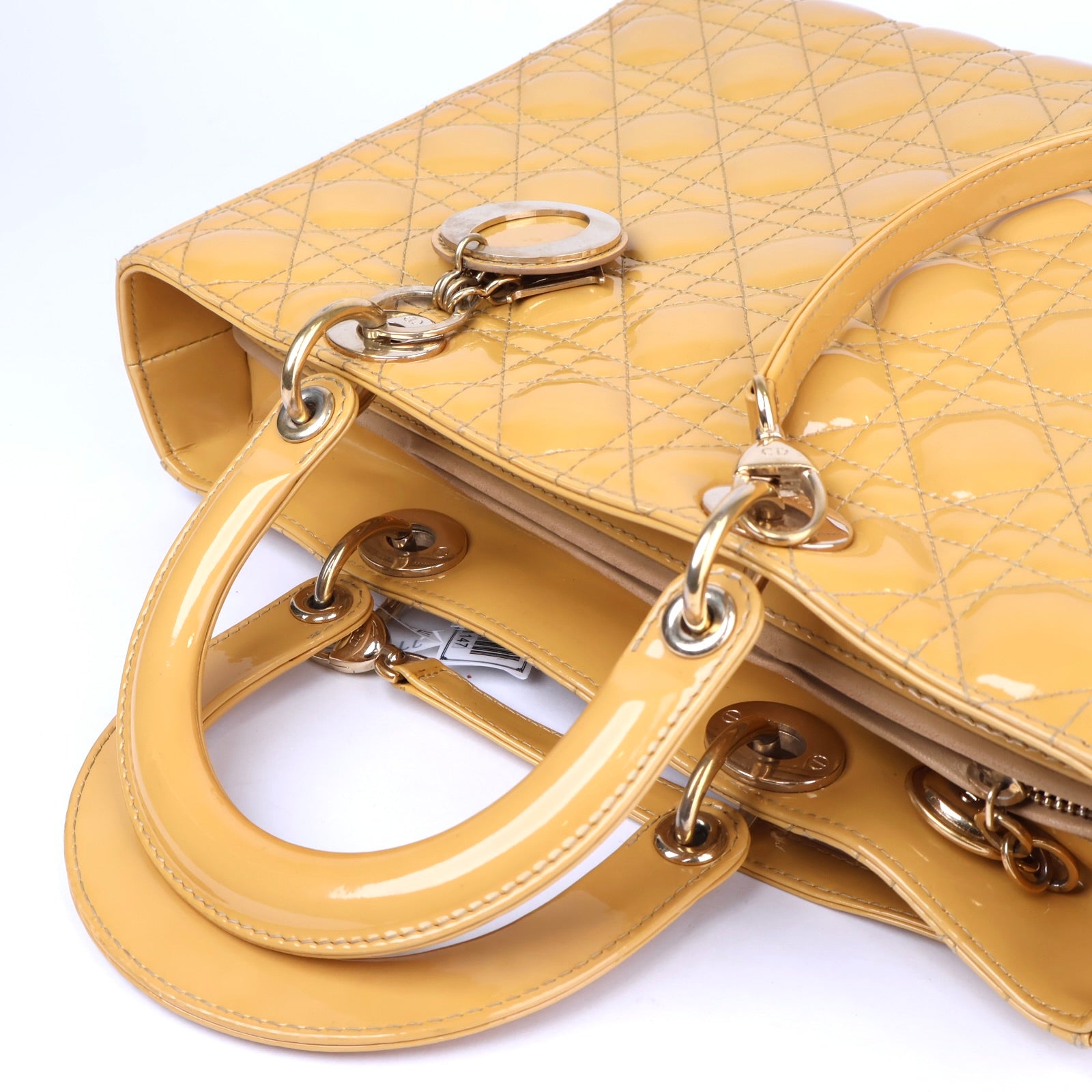 J1147 Dior Yellow Cannage Patent Leather Lady Dior Tote- Pre Owned