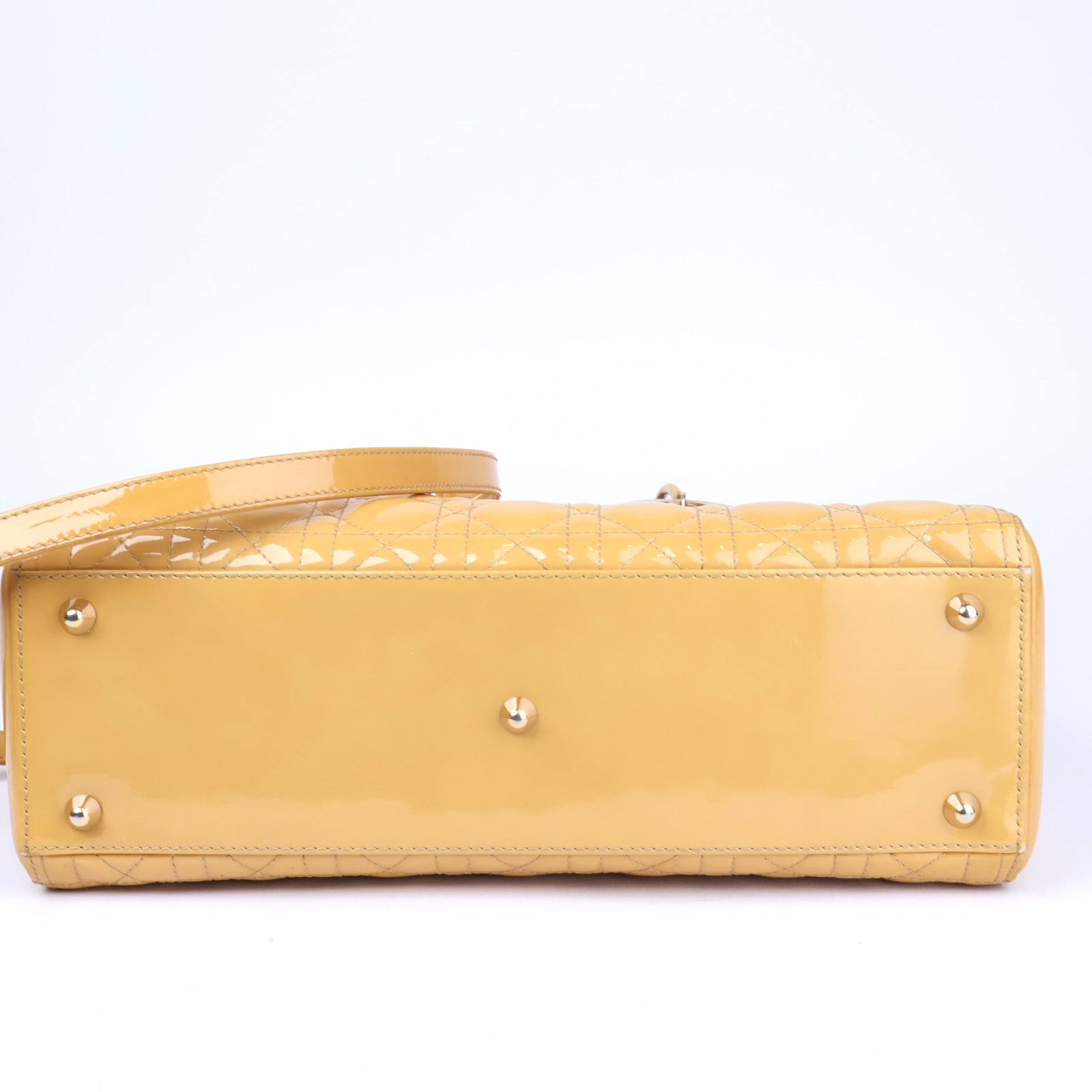 J1147 Dior Yellow Cannage Patent Leather Lady Dior Tote- Pre Owned