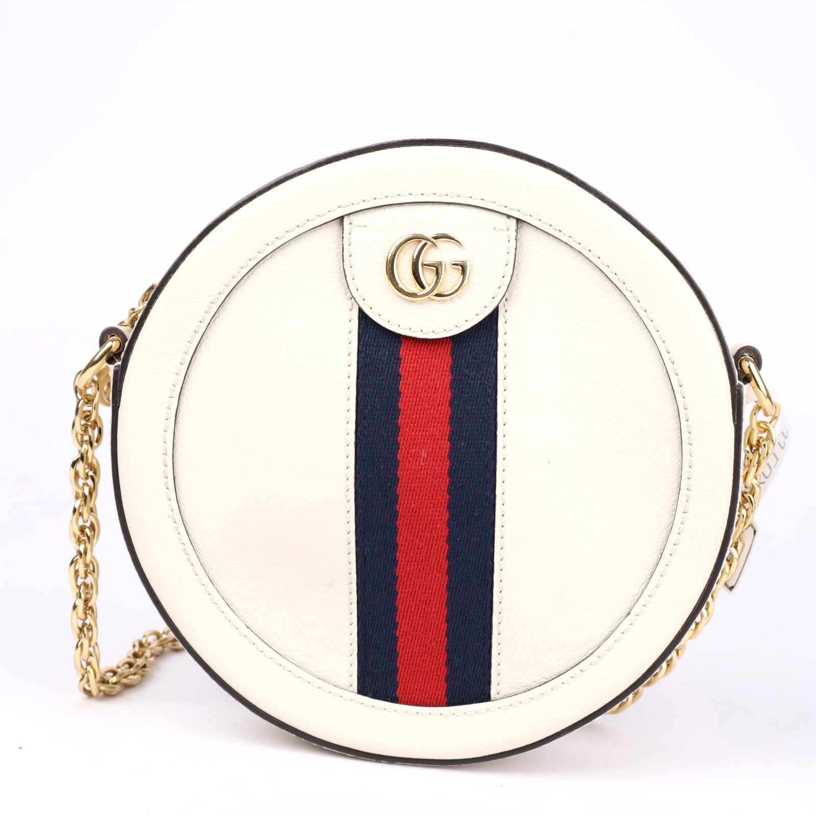J1152 Gucci White Leather Ophidia Mini Circle Camera Crossbody- Pre Owned
