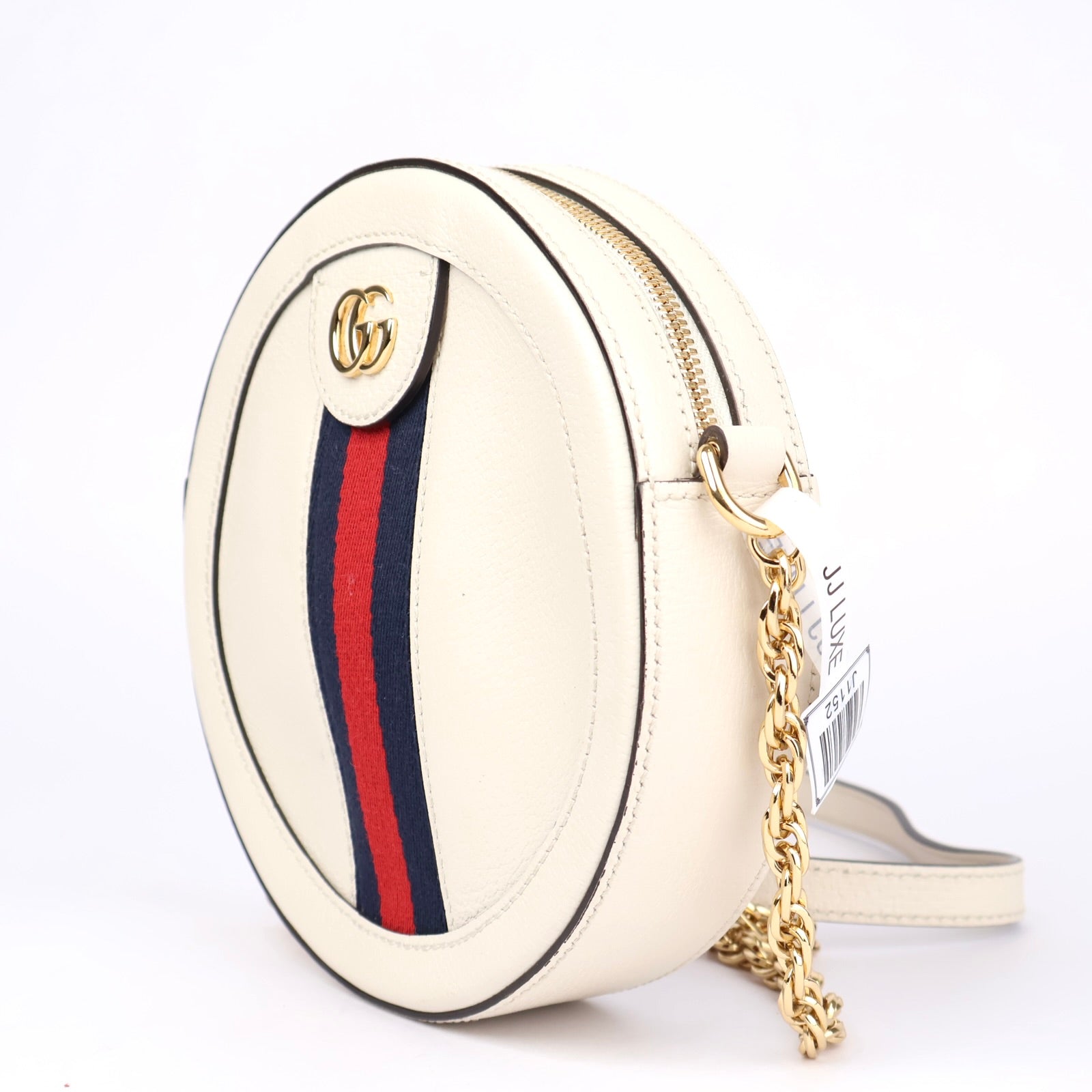 J1152 Gucci White Leather Ophidia Mini Circle Camera Crossbody- Pre Owned