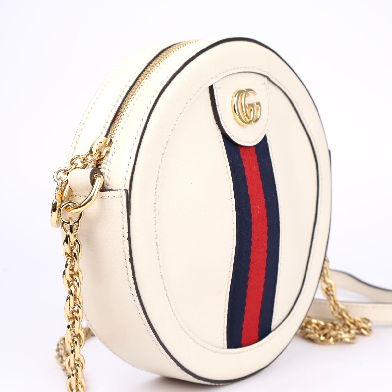 J1152 Gucci White Leather Ophidia Mini Circle Camera Crossbody- Pre Owned