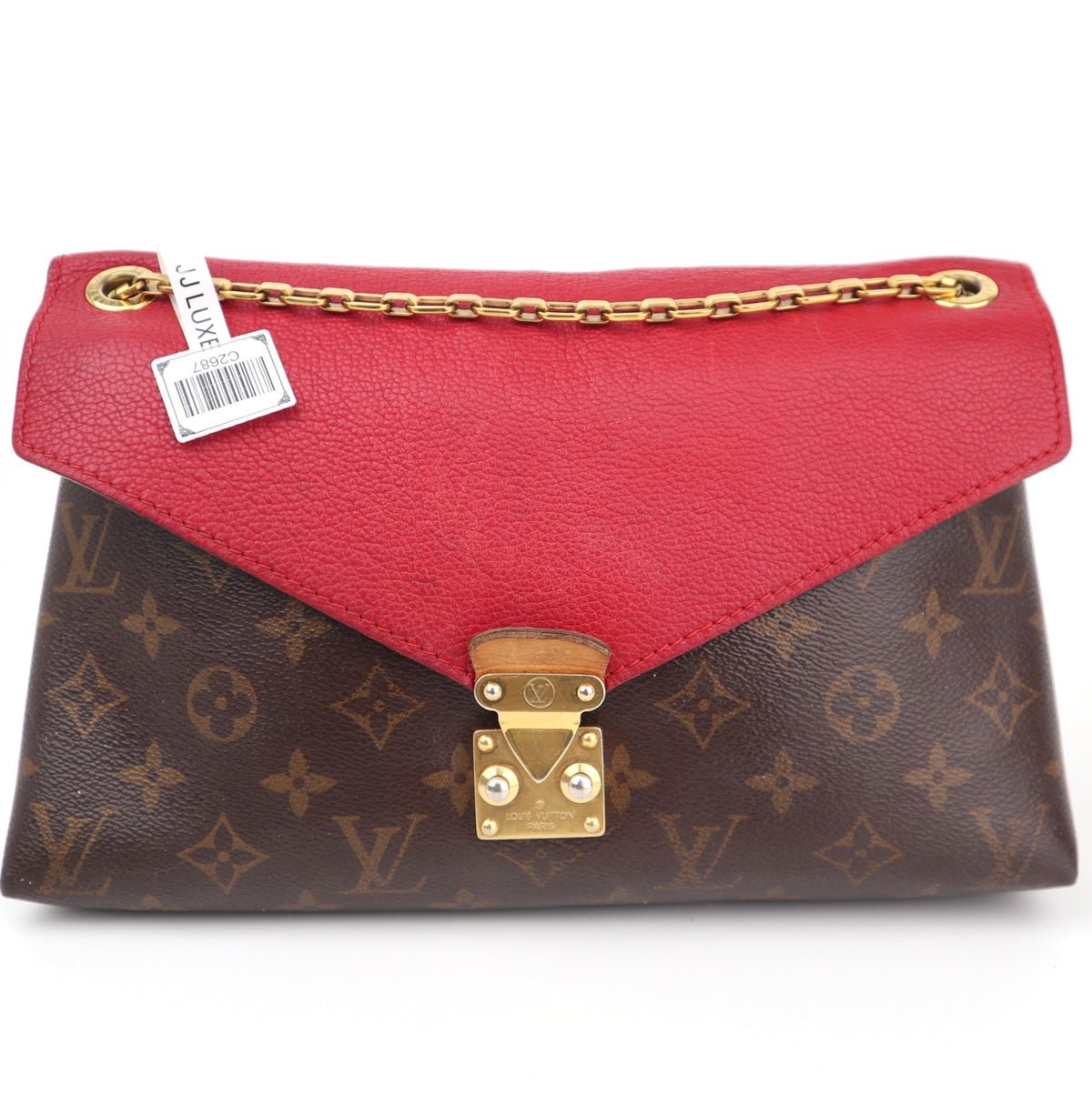 C2687 Louis Vuitton Shoulder Bag Pallas Chain Bag Monogram Leather Cerise | Pre-Owned Very Good Red Monogram Canvas, Leather