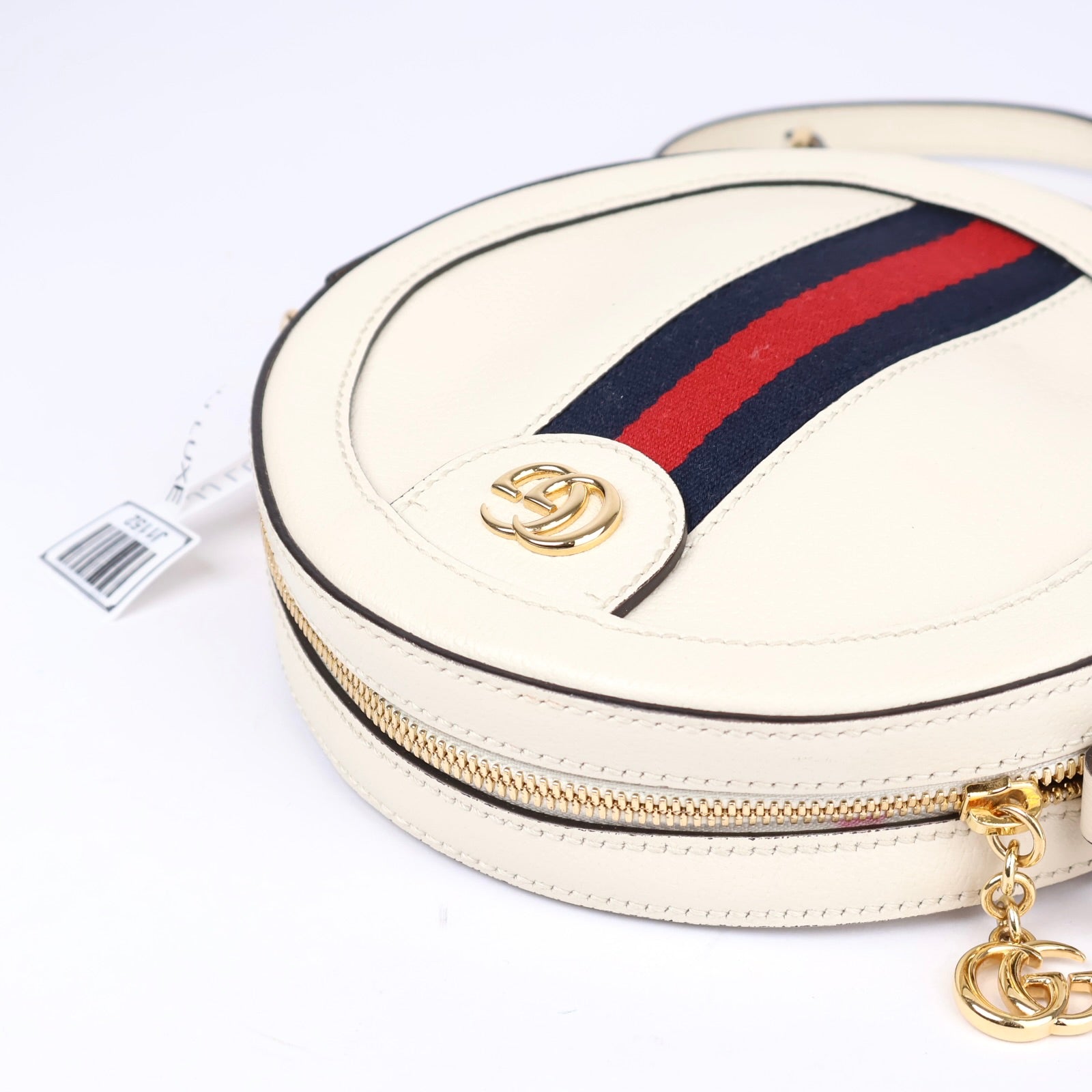 J1152 Gucci White Leather Ophidia Mini Circle Camera Crossbody- Pre Owned