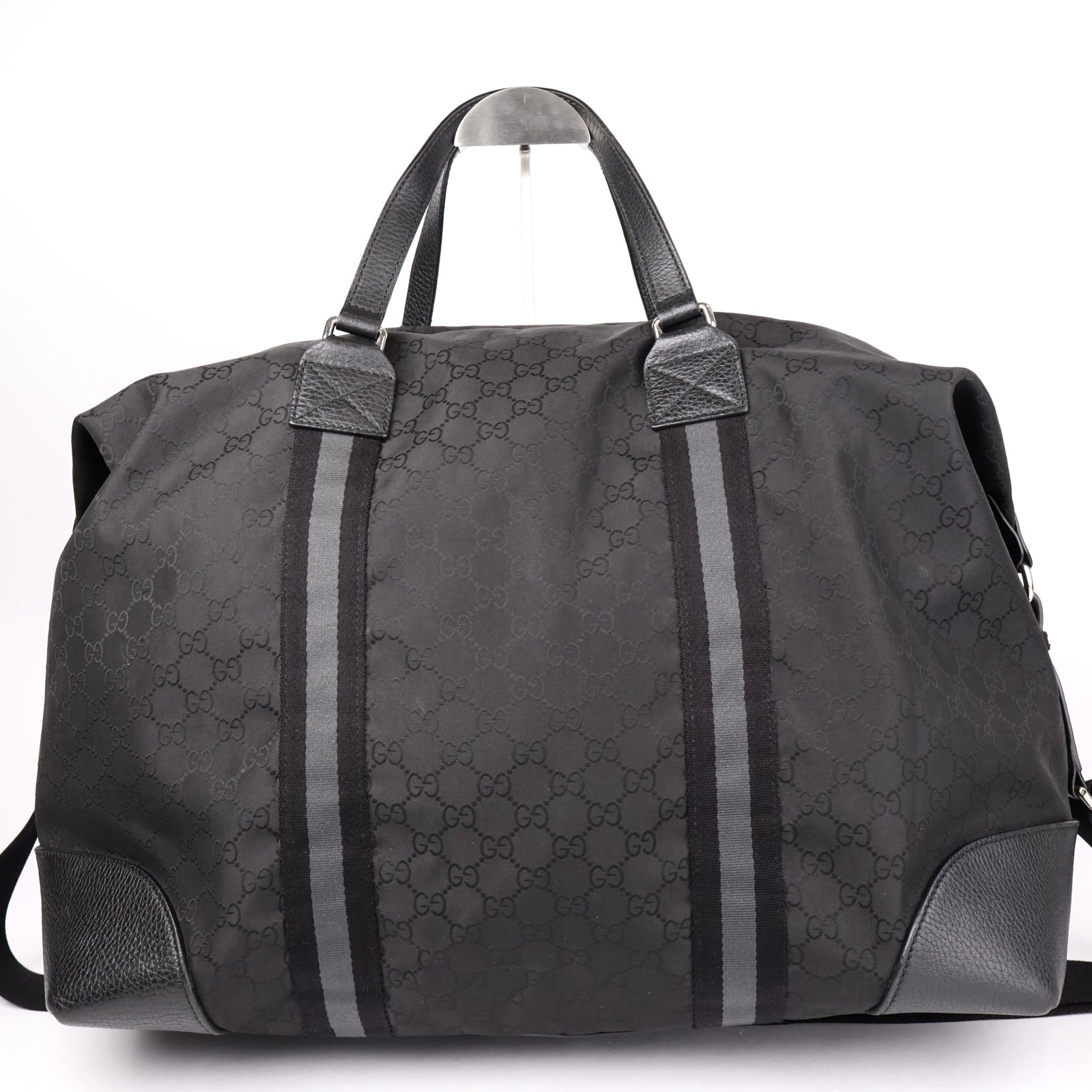 J1153# Gucci GG Guccissima Duffle Bag Large Black in Nylon - Pre Owned