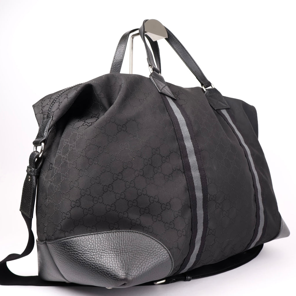 J1153# Gucci GG Guccissima Duffle Bag Large Black in Nylon - Pre Owned