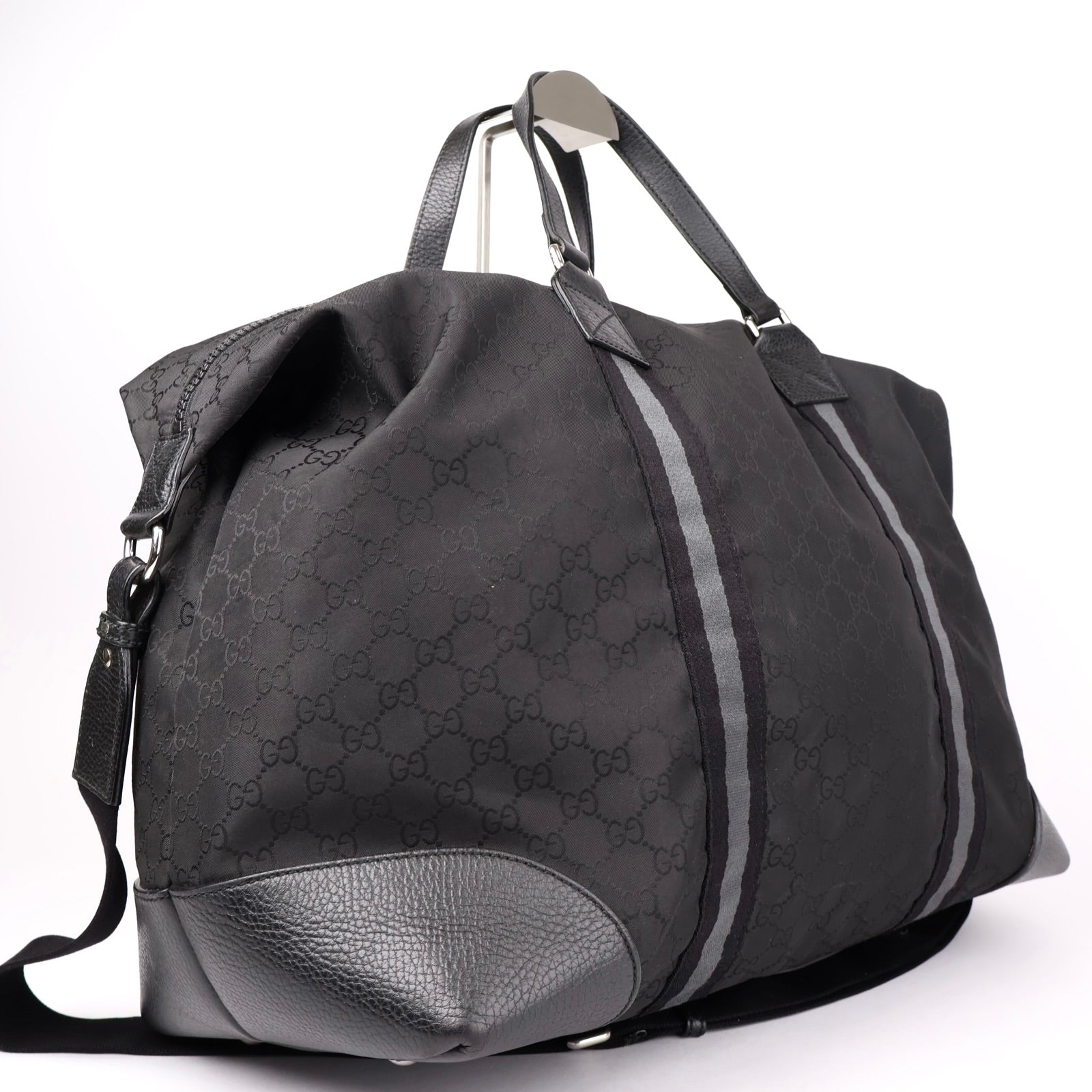 J1153# Gucci GG Guccissima Duffle Bag Large Black in Nylon - Pre Owned