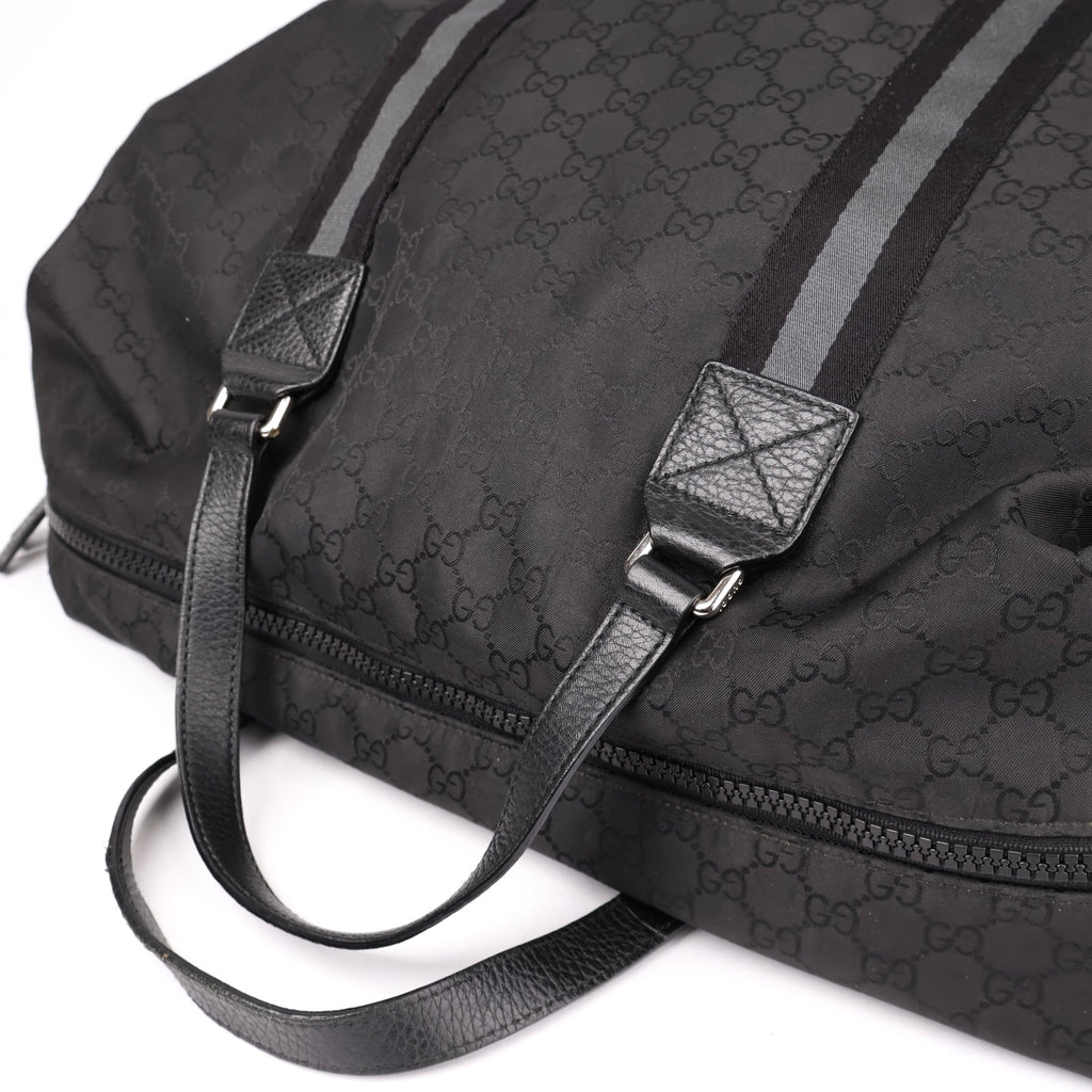 J1153# Gucci GG Guccissima Duffle Bag Large Black in Nylon - Pre Owned
