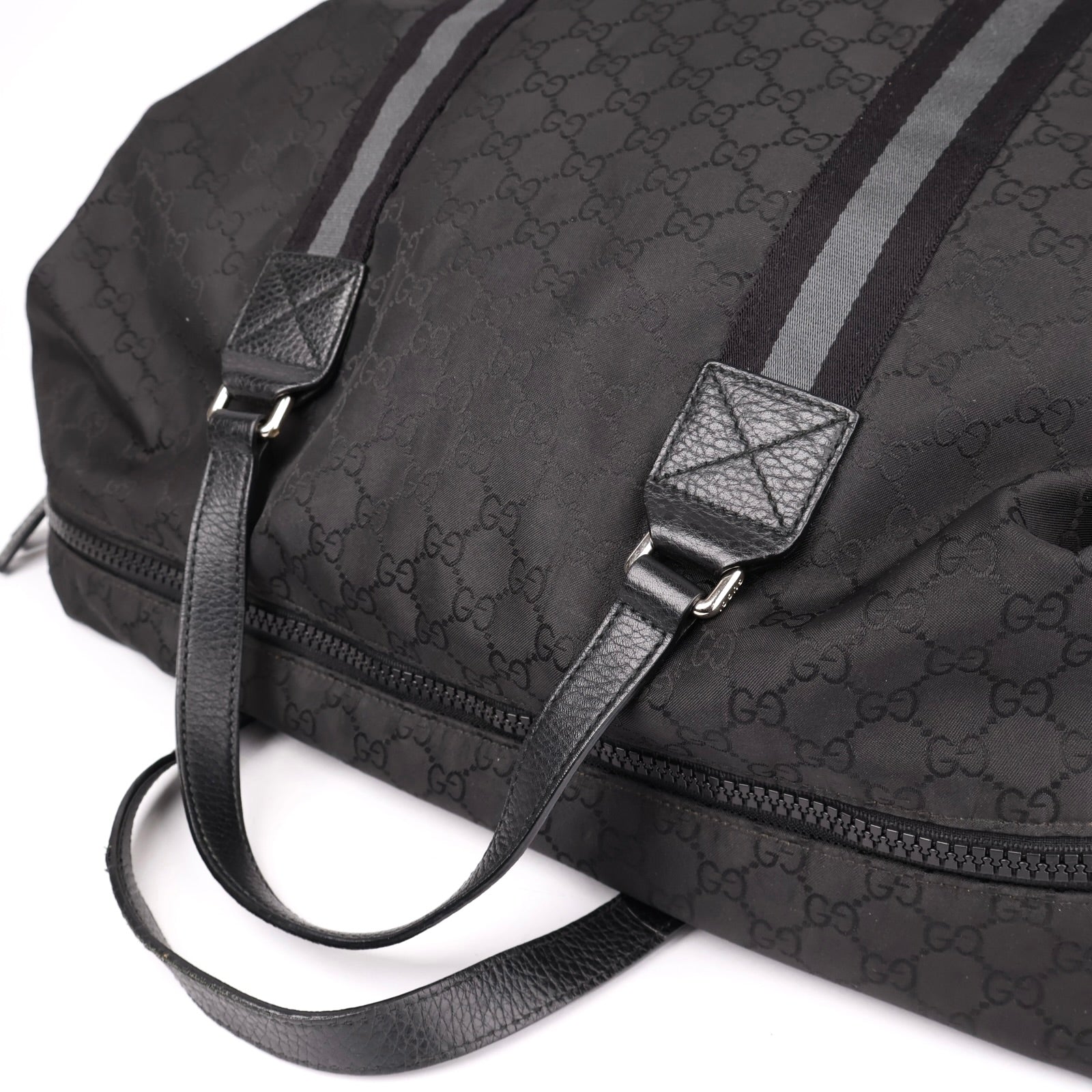 J1153# Gucci GG Guccissima Duffle Bag Large Black in Nylon - Pre Owned