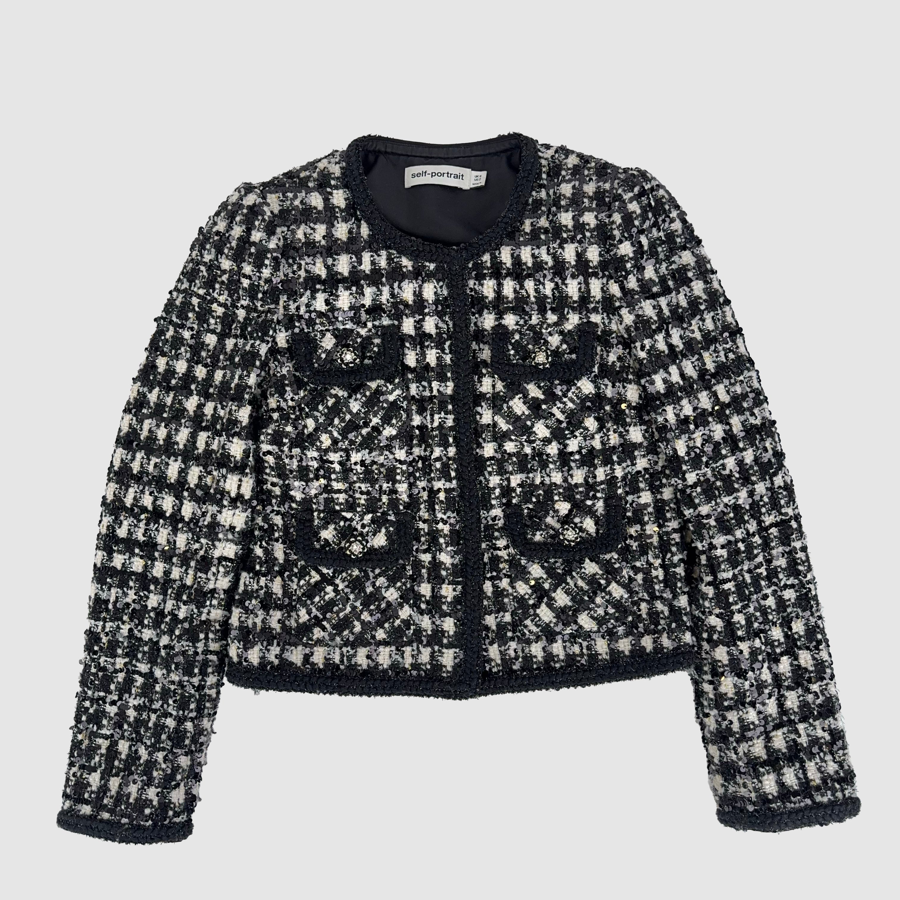 PRE OWNED - SELF PORTRAIT
Round neck bouclé-texture woven jacket
