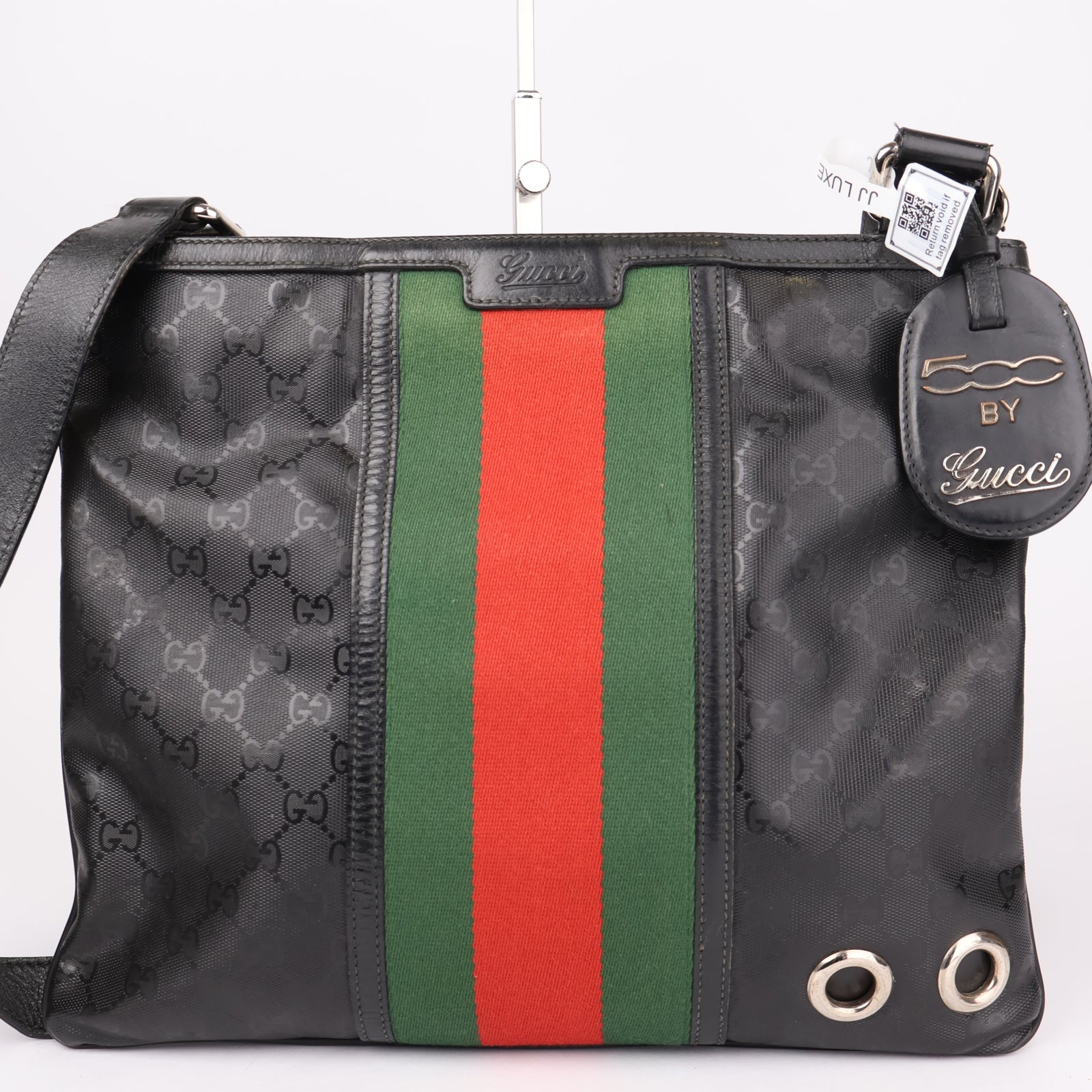 J1154 Gucci Fiat 500 x Gucci Black Imprime Web Shoulder Bag- Pre Owned