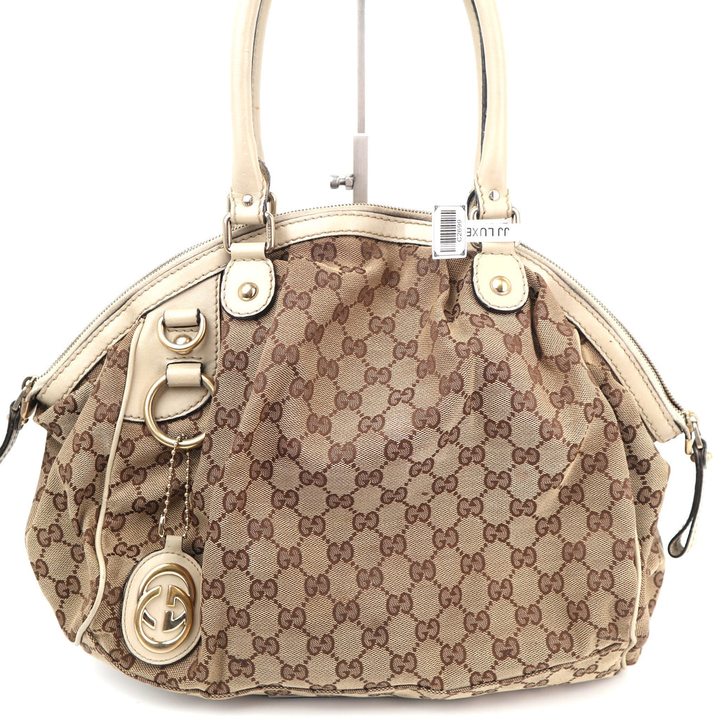 C2699 Gucci Shoulder Bag Beige/White GG Canvas Medium Sukey Bag | Pre-Owned Very Good White / Beige Canvas GG