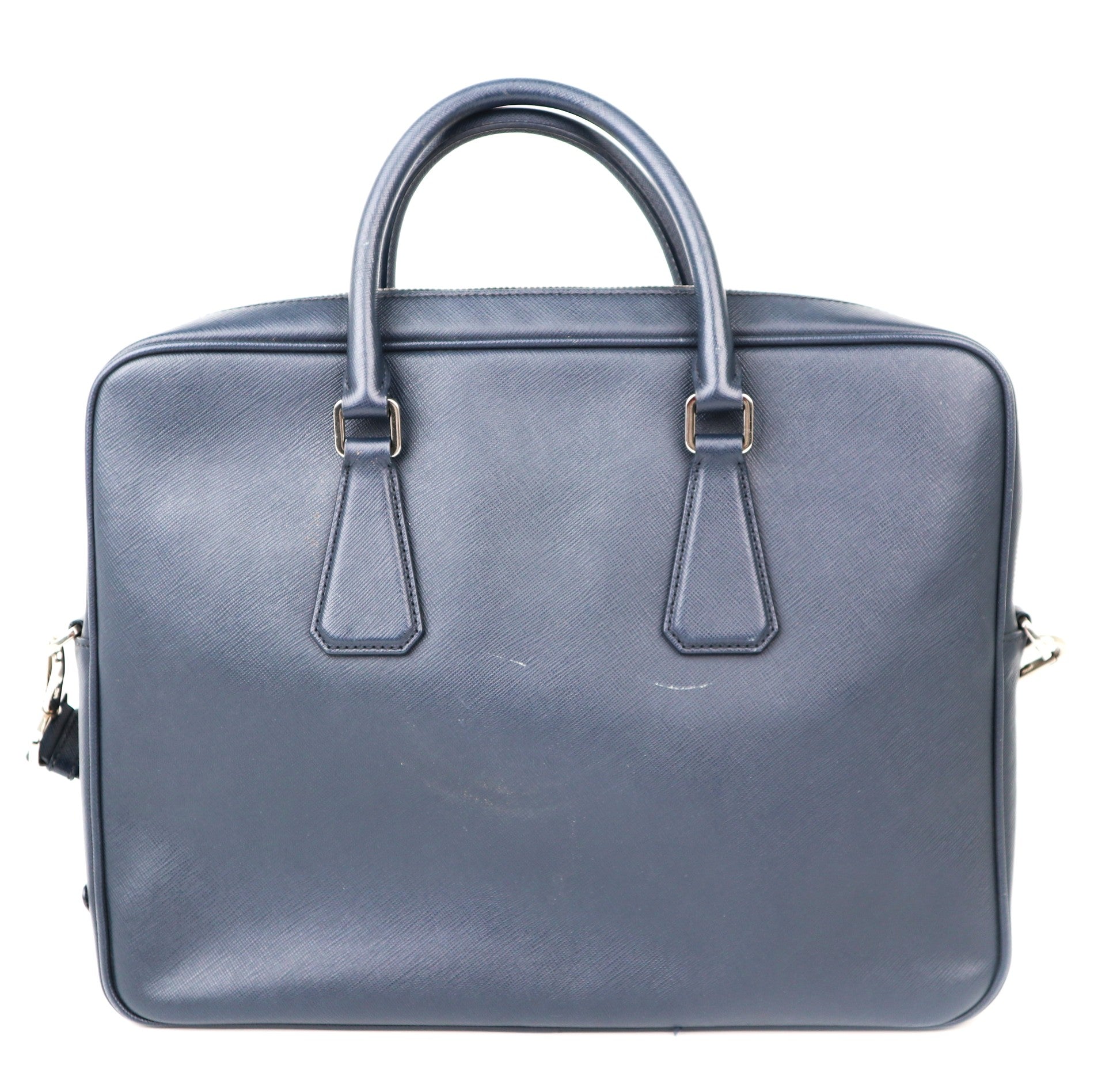 C1219 Prada Briefcase in Navy Blue Saffiano Leather -Pre Owned