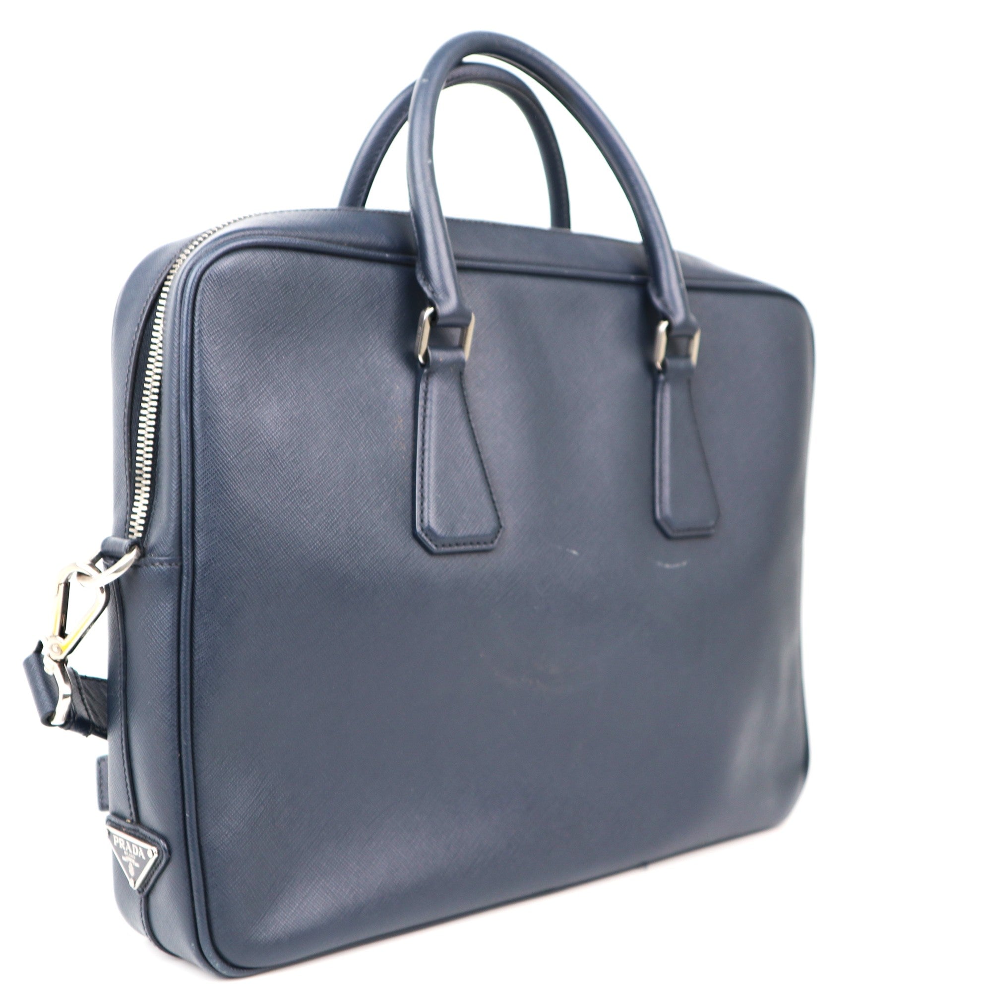 C1219 Prada Briefcase in Navy Blue Saffiano Leather -Pre Owned