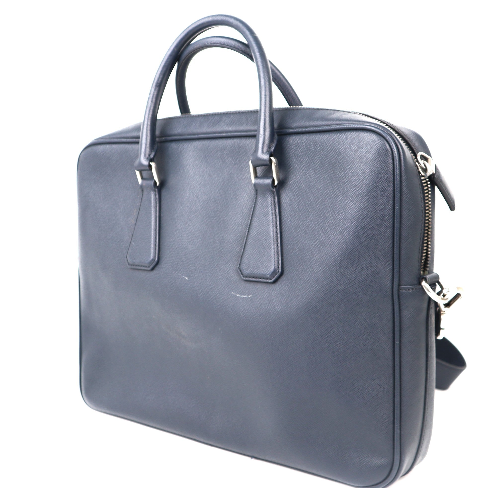 C1219 Prada Briefcase in Navy Blue Saffiano Leather -Pre Owned