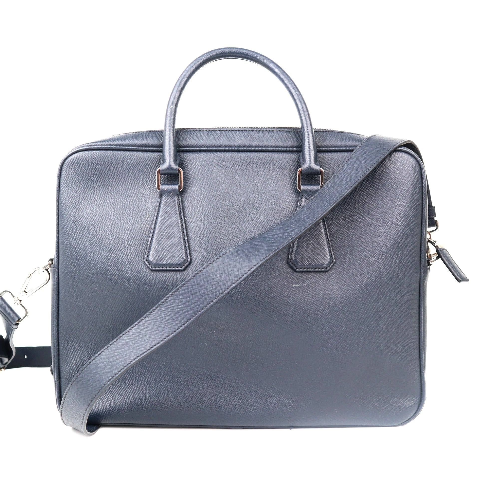 C1219 Prada Briefcase in Navy Blue Saffiano Leather -Pre Owned