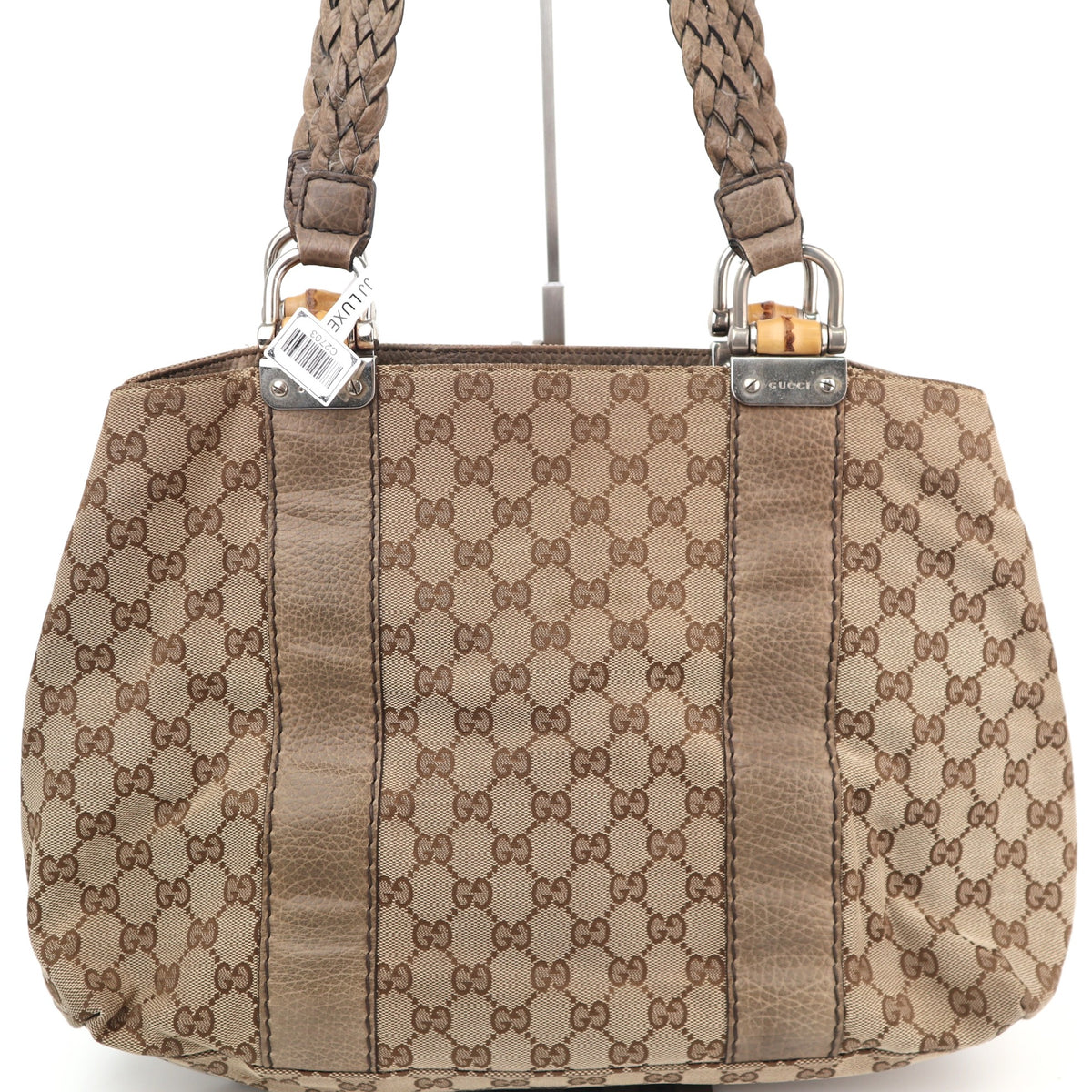 C2703 Gucci Tote Bag Medium GG Canvas Bamboo Libeccio tote bag | Pre-Owned Very Good Brown Canvas GG