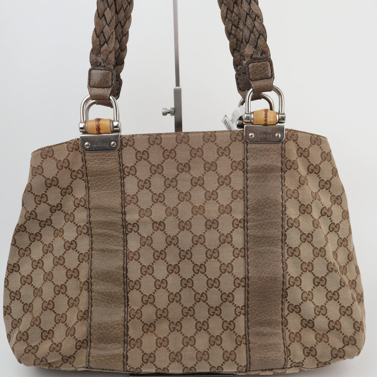 C2703 Gucci Tote Bag Medium GG Canvas Bamboo Libeccio tote bag | Pre-Owned Very Good Brown Canvas GG
