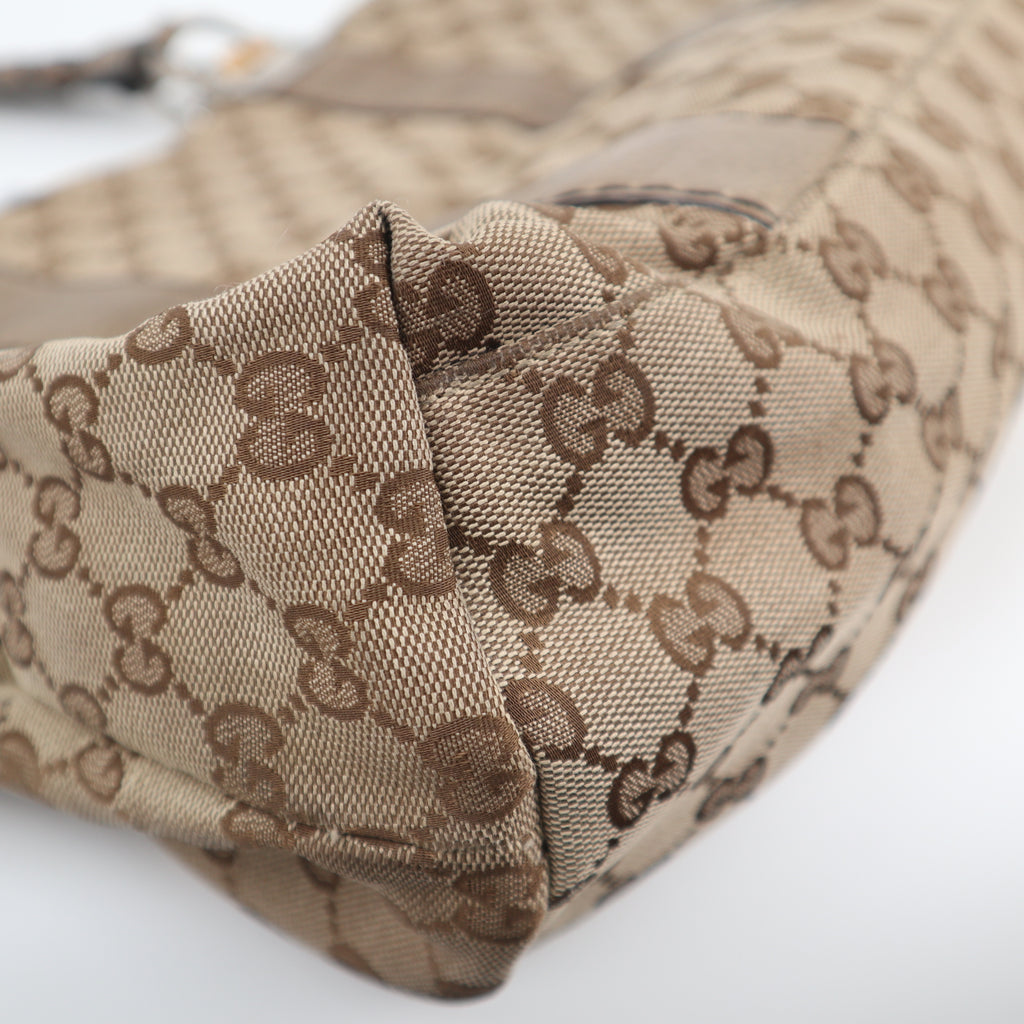 C2703 Gucci Tote Bag Medium GG Canvas Bamboo Libeccio tote bag | Pre-Owned Very Good Brown Canvas GG