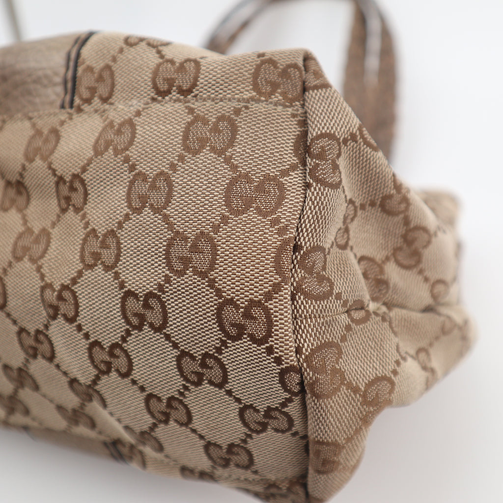 C2703 Gucci Tote Bag Medium GG Canvas Bamboo Libeccio tote bag | Pre-Owned Very Good Brown Canvas GG