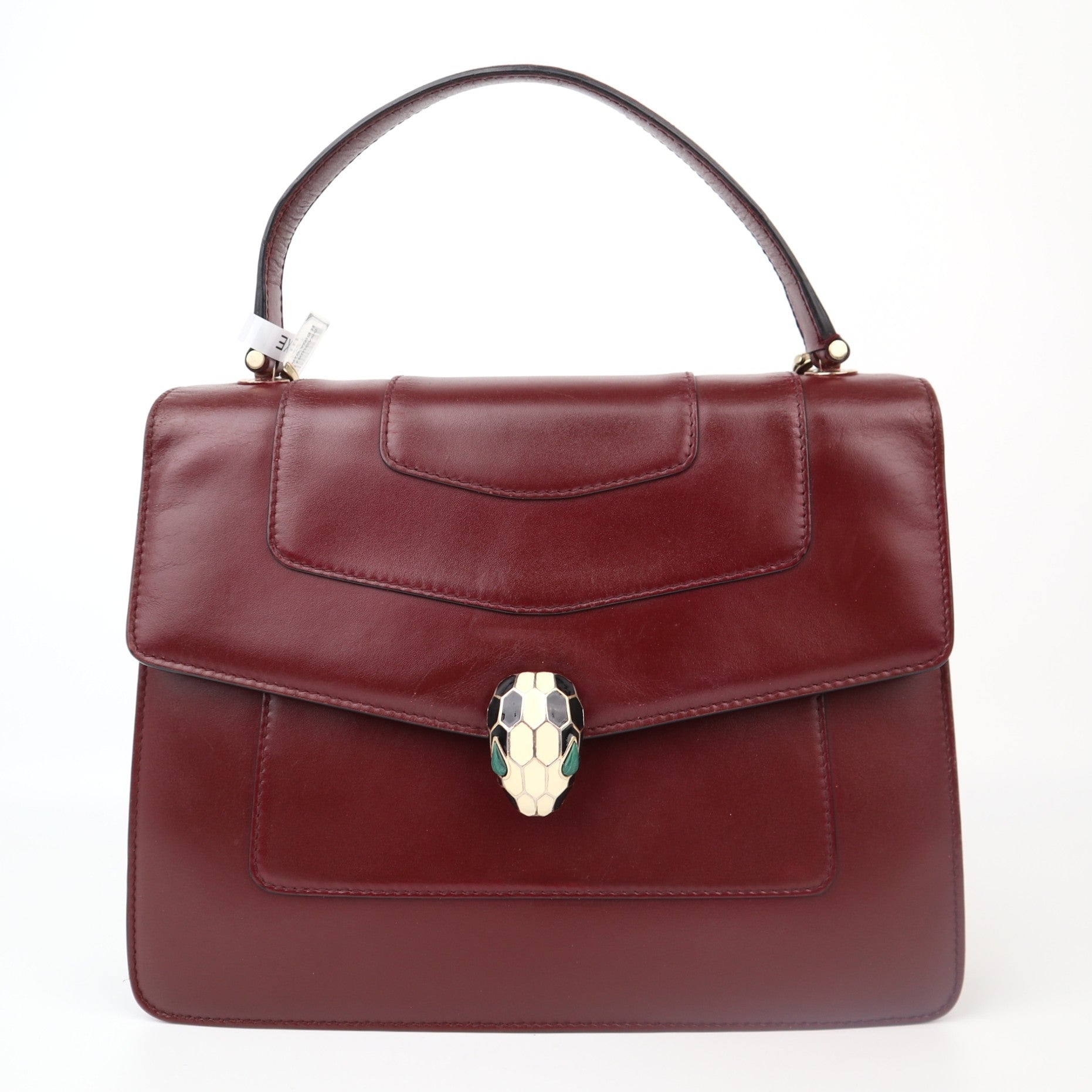 C1221 Bulgari Calfskin Serpenti Forever Top Handle Red-Pre Owned