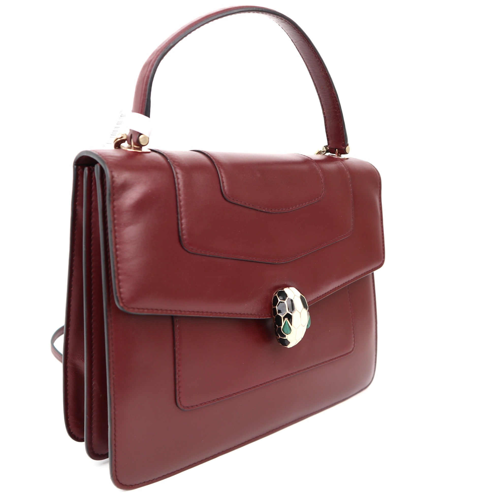 C1221 Bulgari Calfskin Serpenti Forever Top Handle Red-Pre Owned