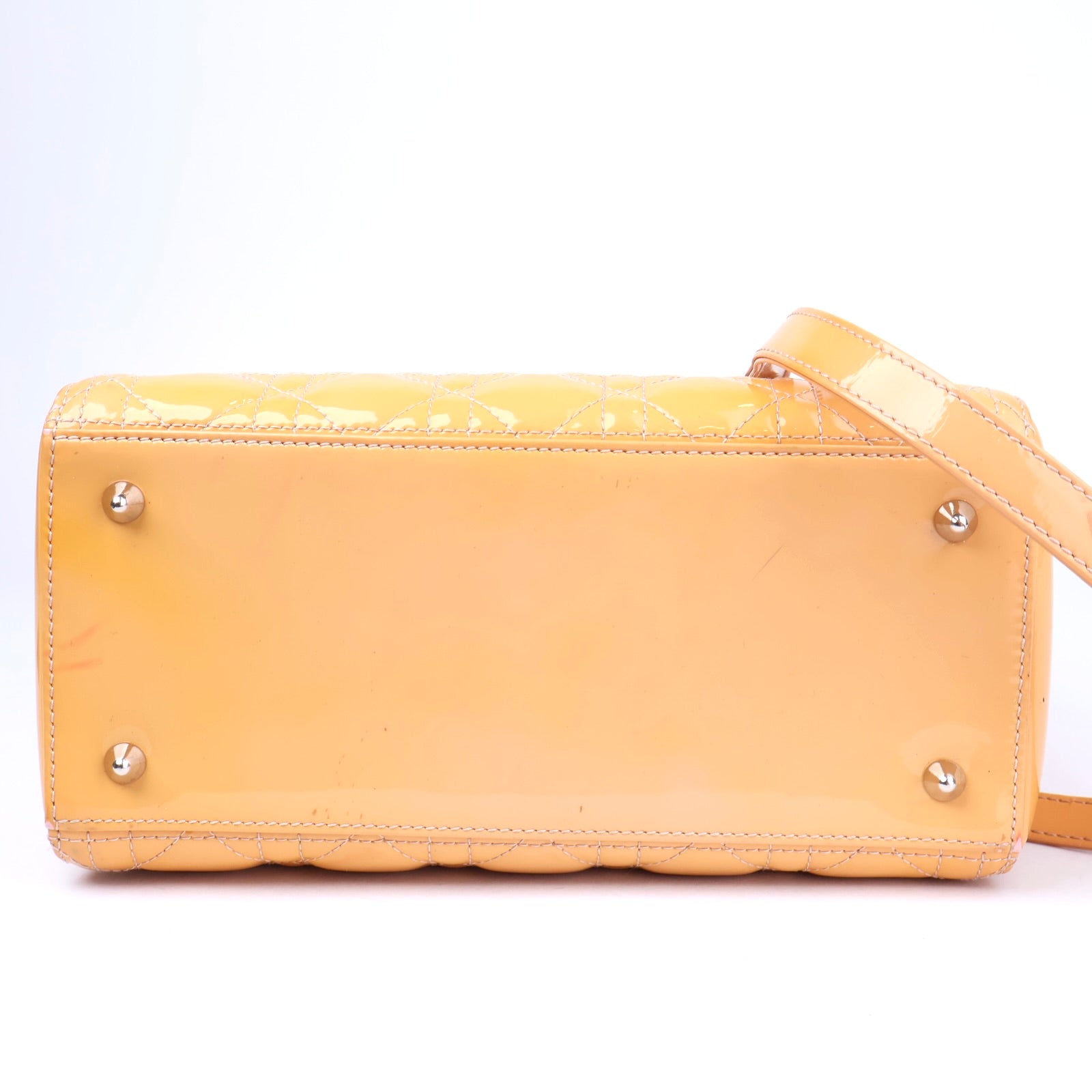 J1092 Christian Dior Beige Cannage Quilted Patent Leather Medium Bag- Pre Owned