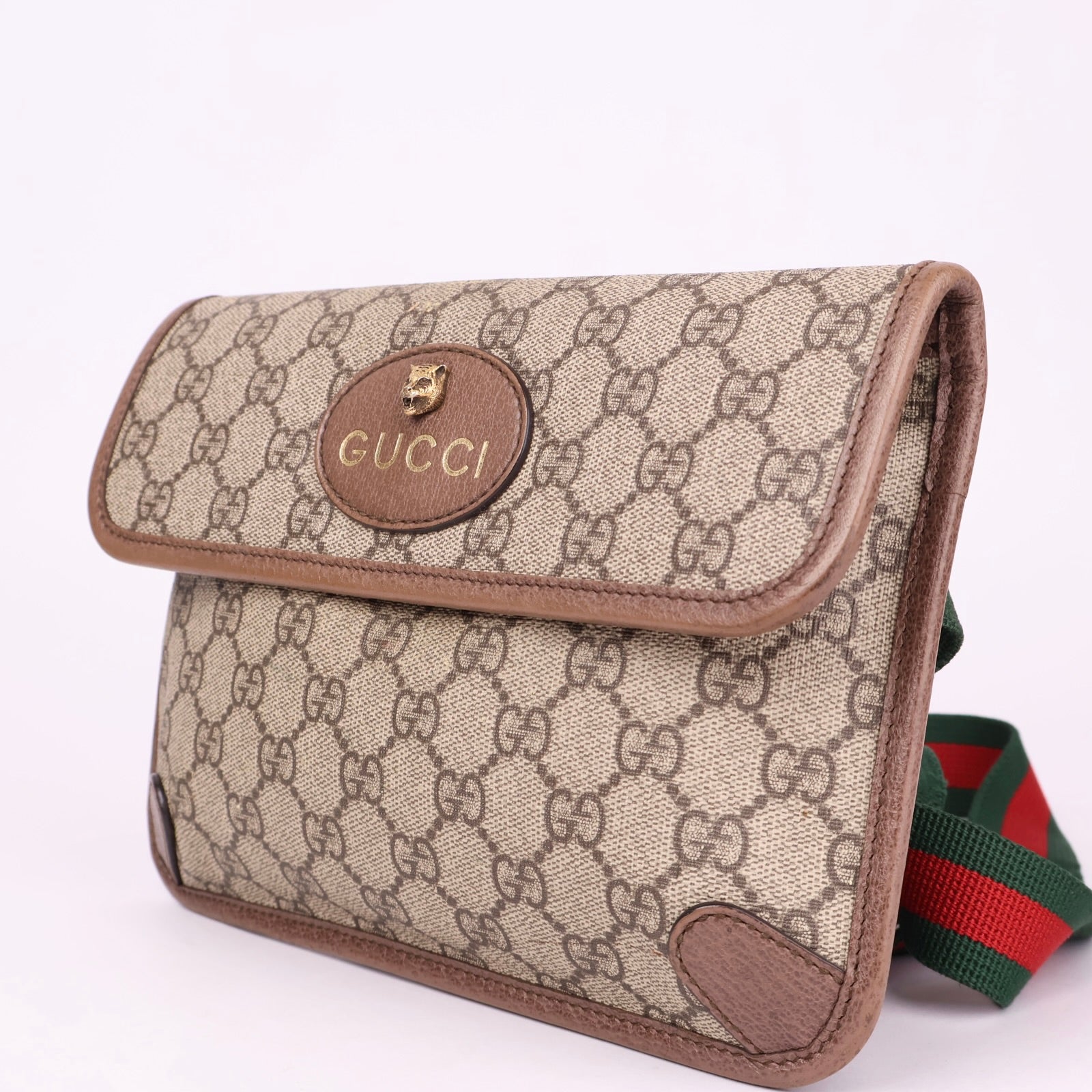 J1095 Gucci GG Supreme Belt Bag Brown Cloth- Pre Owned