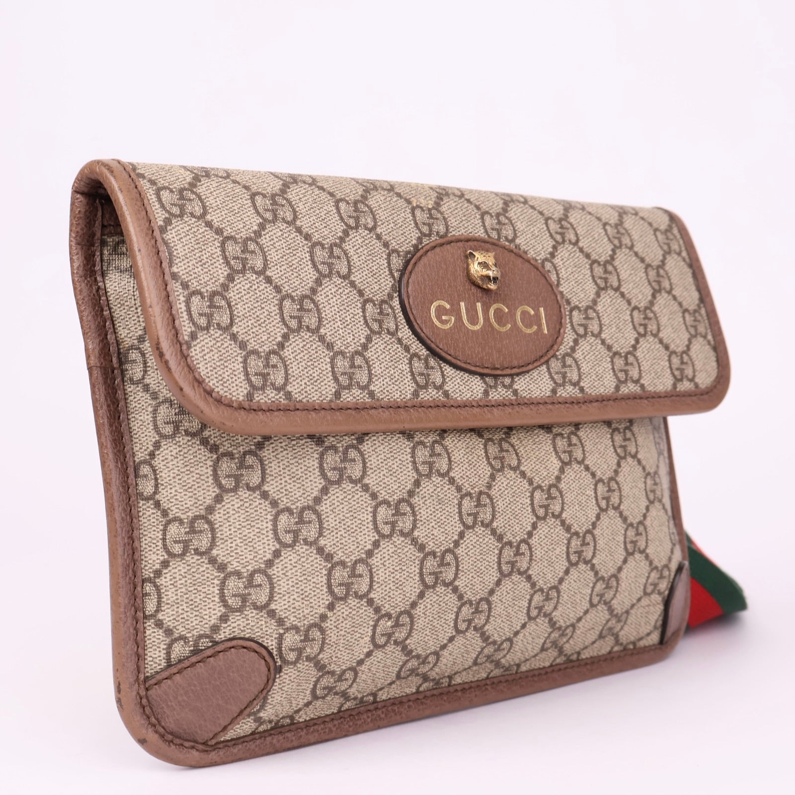 J1095 Gucci GG Supreme Belt Bag Brown Cloth- Pre Owned