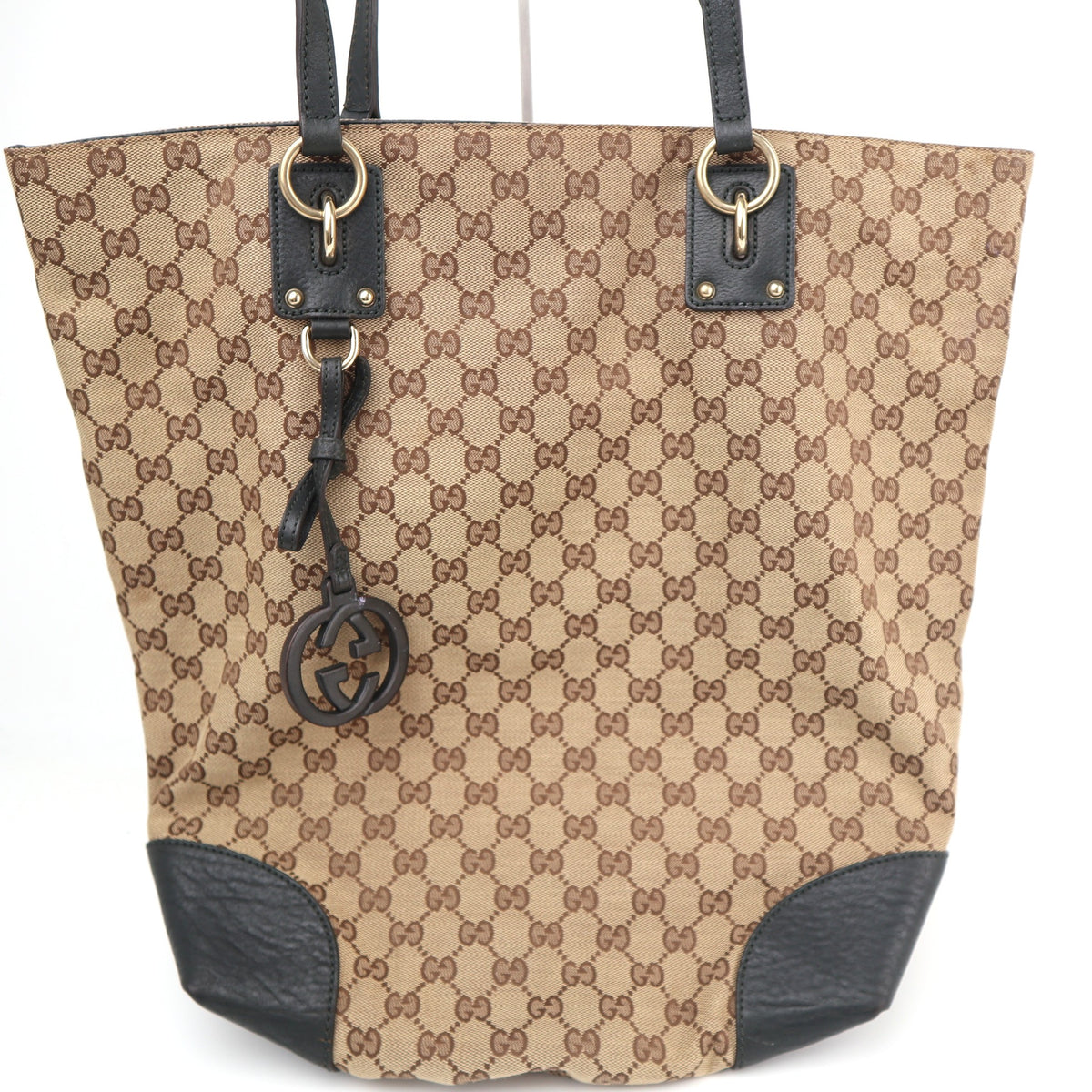 C2707 Gucci Tote Bag GG Canvas Charm Vertical Tote Bag | Pre-Owned Excellent Brown Canvas GG